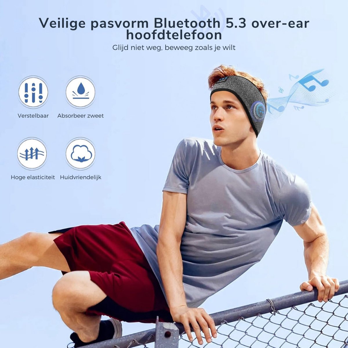 Slaapmasker Bluetooth - Slaap Koptelefoon - Sleepphones - Draadloos - Stretch - Geschikt Voor Hardlopen - Grijs