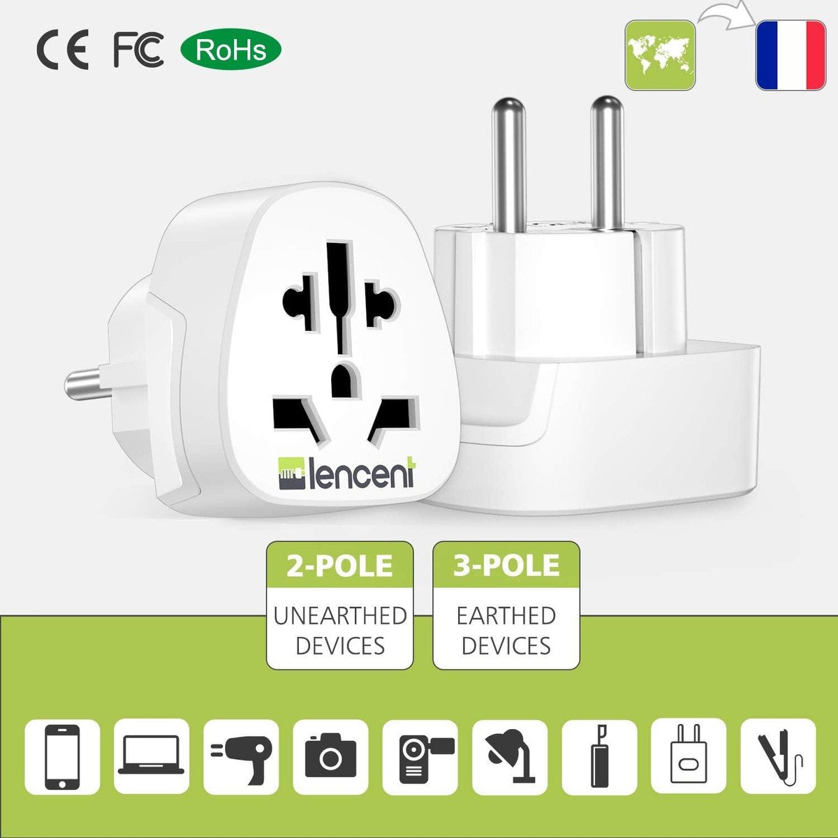 Universele Adapter Reisadapter Wereldwijd - NL/EU/DE AC-paneel - Type A/B/G/I/J VK - Engels Engeland/Amerika/CN/Australië/JP/Italië/Zwitserland - Nederland - Universeelste Stekkeradapter