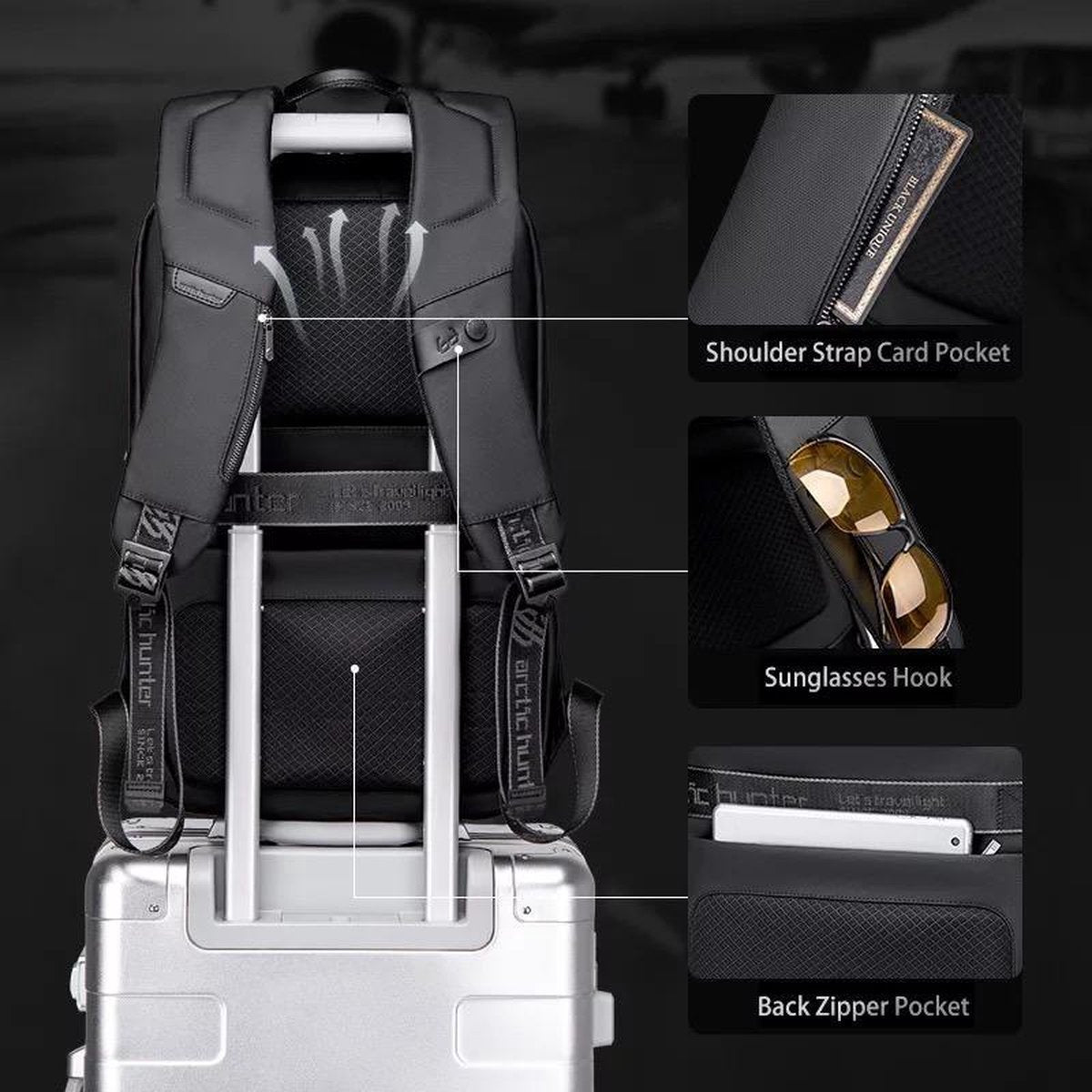 Arctic Hunter Backpack Men and Women - 15.6 Inch Laptop Backpack - School Bag - Motorcycle Backpack - Hardcase - Water-resistant