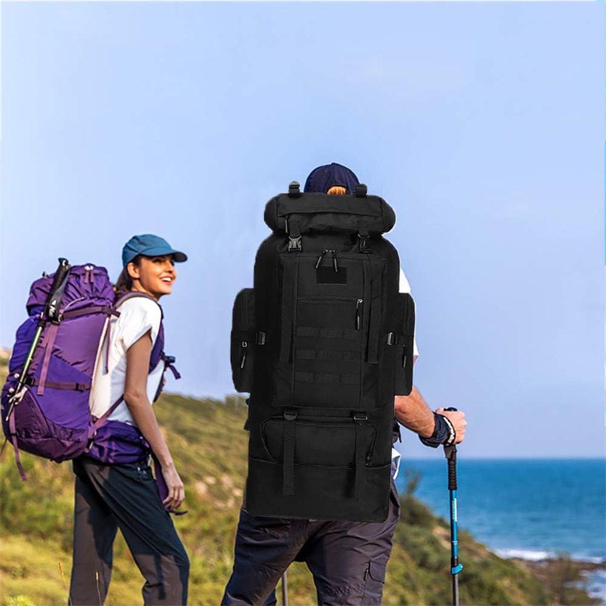 Wandelrugzak – Hiking Backpack – 100L – Zwart – Grote Capaciteit – Veel Vakken – Ideaal voor Outdoor en Trekking