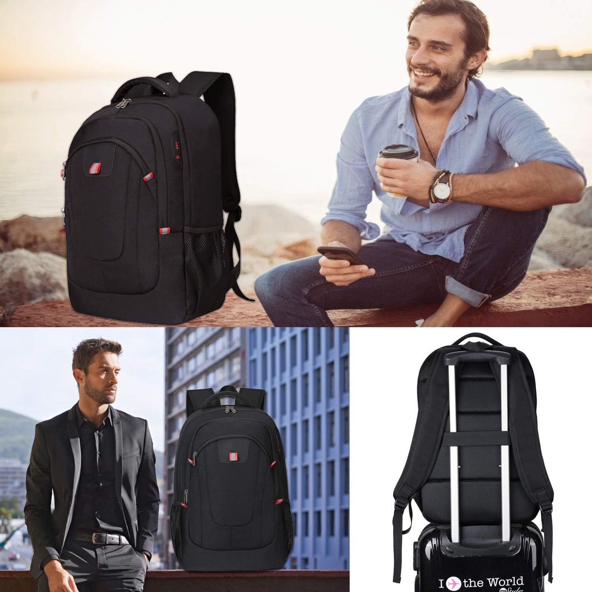 17,3 inch (44 cm) laptoprugzak voor heren, met USB-poort, schoolrugzak, grote zakelijke notebook-rugzak voor werk, reizen, mannen, jongens,