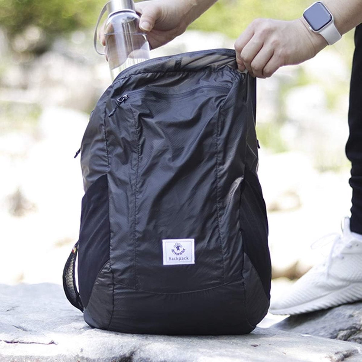 Opvouwbare rugzak, ultralichte unisex dagrugzak, waterdichte outdoor wandelrugzak voor kamperen, wandelen, reizen, sporten, klimmen, fietsen, zwart.
