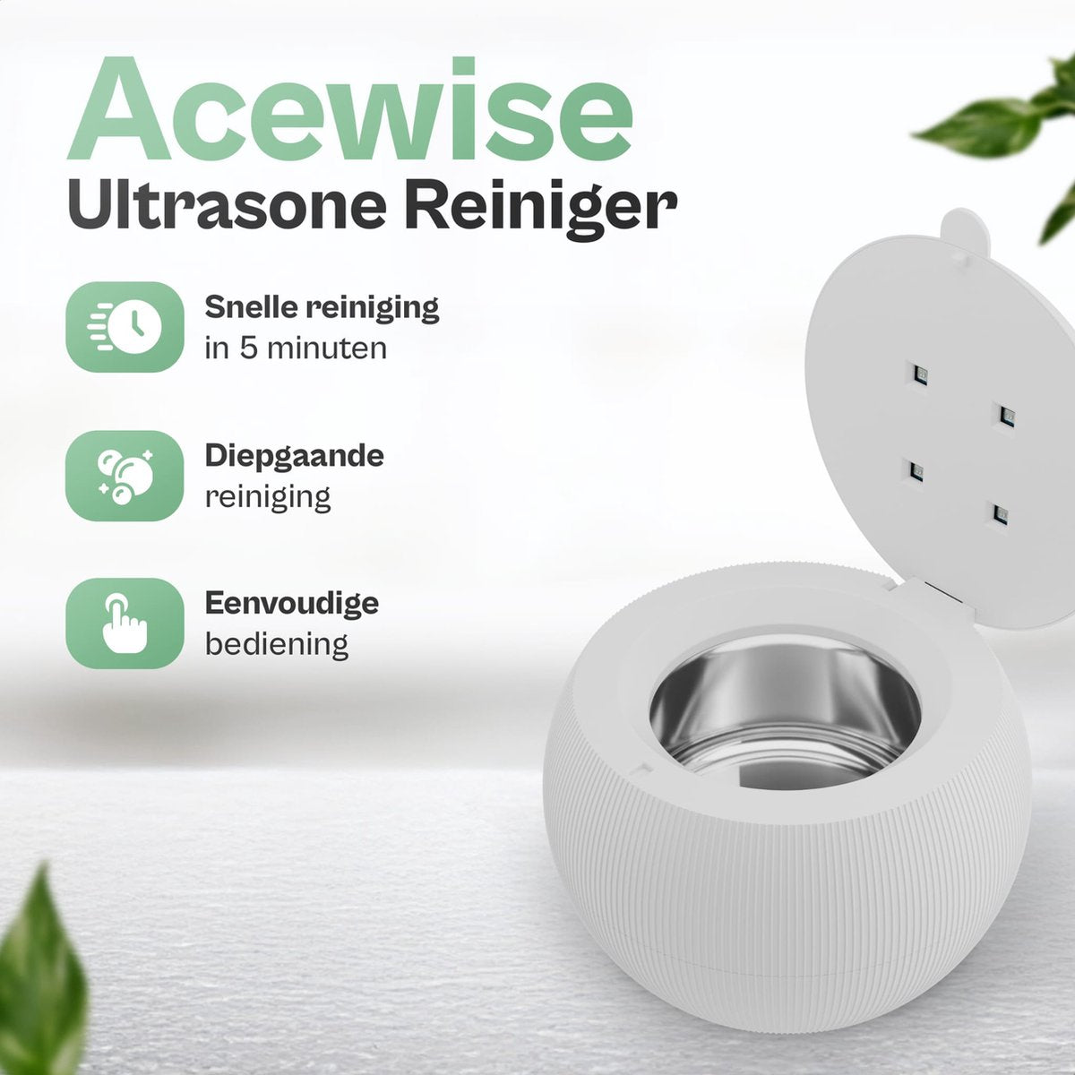 AceWise Ultrasone Reiniger - Kunstgebit Reiniger - Mondbeugel Reiniger - Ultrasonic Cleaner - ultrasonic cleaner - Wit