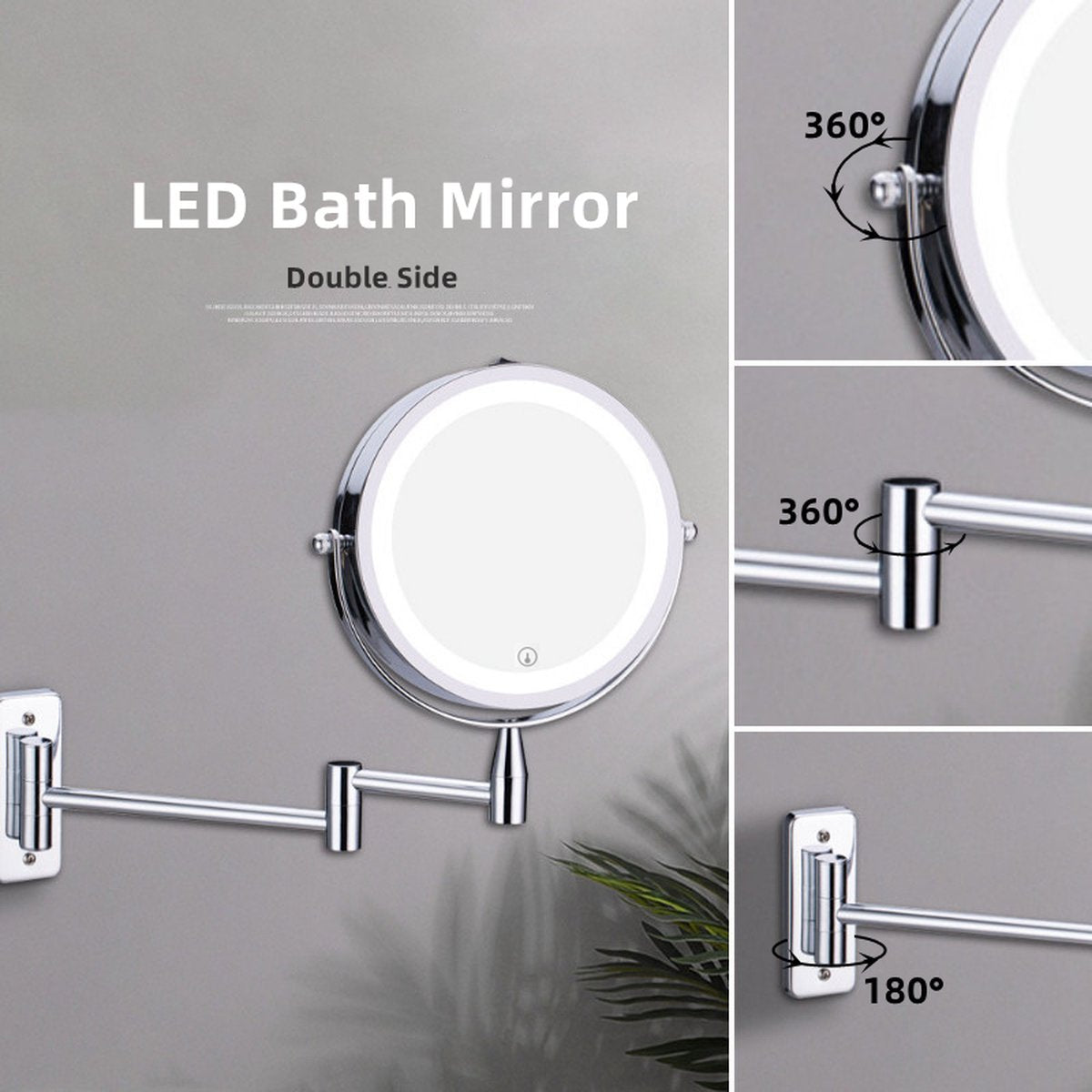 Make-upspiegel met LED-verlichting - Rond - Scheerspiegel - 3x vergroting - 15 cm - Chroom - Scheerspiegel - Opmaakspiegel - Batterij - Vergrotende spiegel - 360° Verstelbaar