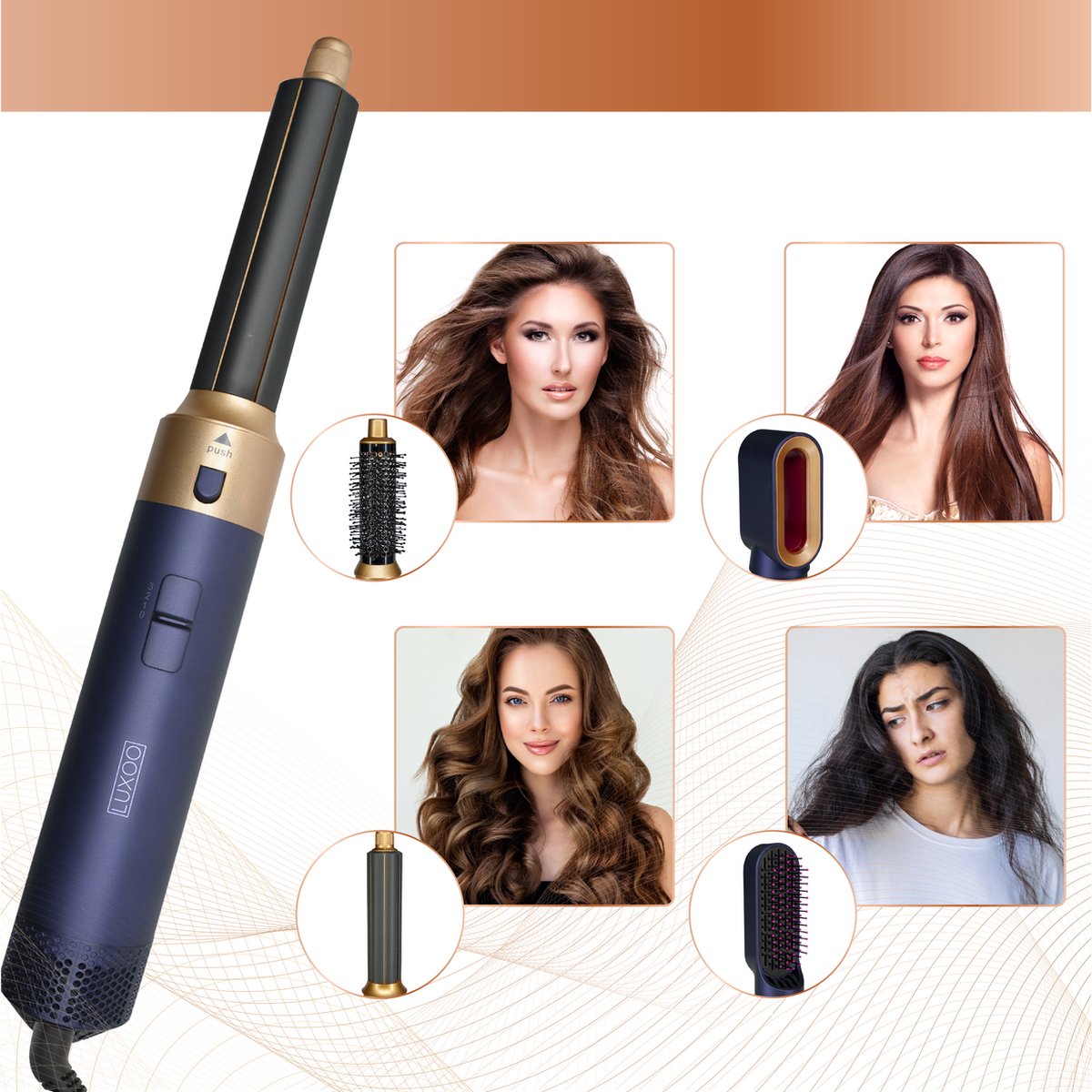 Airstyler Krultang 5-in-1 - Multistyler Föhnborstel - Kort & Lang Haar - Blauw Goud