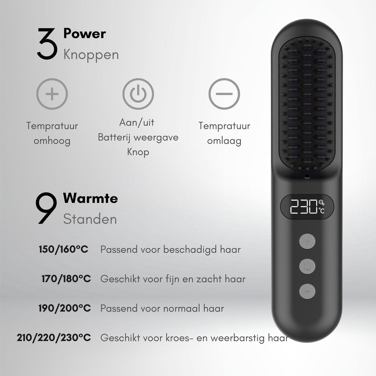 Snoerloze Stijlborstel - LED - Model 2024 - Sinterklaas - Kerst - Zwart - 230 graden - Stijlkam - Stijlborstels - Warmteborstel - Straight Brush - Elektrische haarborstel - Stijltang - Föhnborstel - Snoerloze föhn - Snoerloze stijltang - Oplaadbaar
