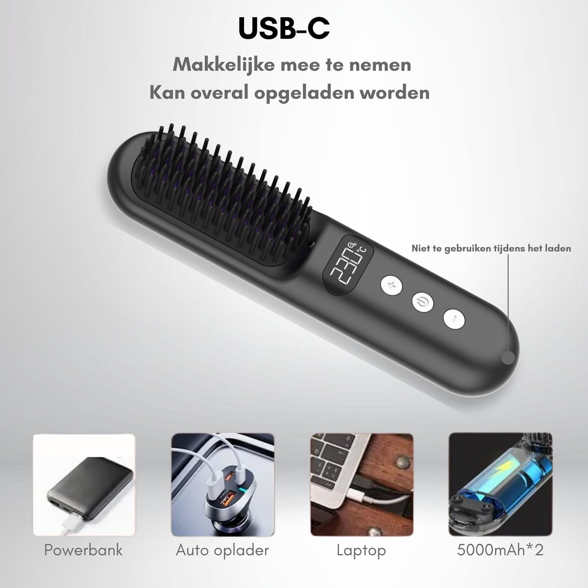 Snoerloze Stijlborstel - LED - Model 2024 - Sinterklaas - Kerst - Zwart - 230 graden - Stijlkam - Stijlborstels - Warmteborstel - Straight Brush - Elektrische haarborstel - Stijltang - Föhnborstel - Snoerloze föhn - Snoerloze stijltang - Oplaadbaar