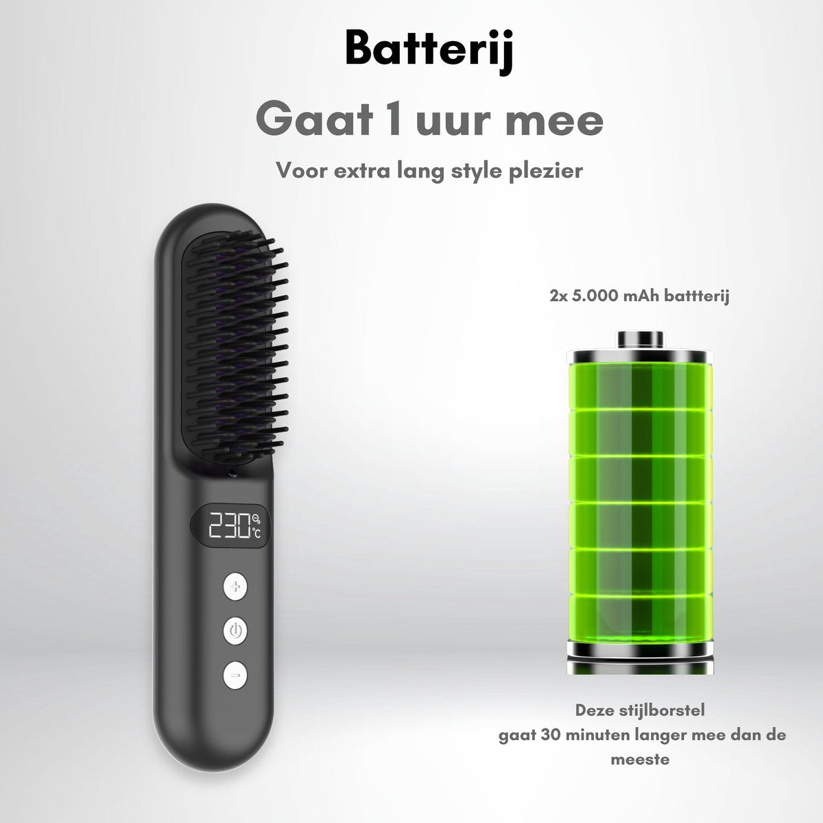 Snoerloze Stijlborstel - LED - Model 2024 - Sinterklaas - Kerst - Zwart - 230 graden - Stijlkam - Stijlborstels - Warmteborstel - Straight Brush - Elektrische haarborstel - Stijltang - Föhnborstel - Snoerloze föhn - Snoerloze stijltang - Oplaadbaar