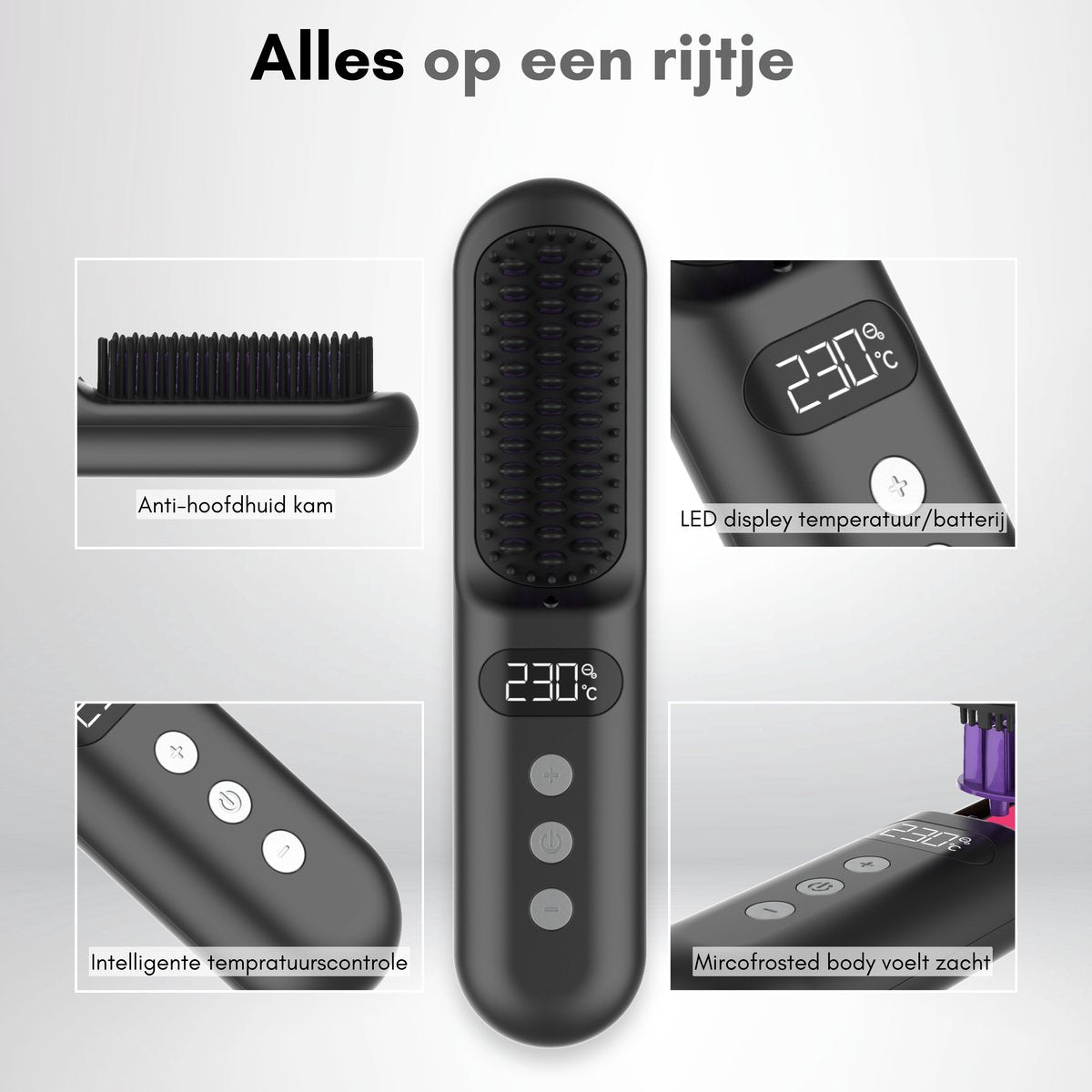 Snoerloze Stijlborstel - LED - Model 2024 - Sinterklaas - Kerst - Zwart - 230 graden - Stijlkam - Stijlborstels - Warmteborstel - Straight Brush - Elektrische haarborstel - Stijltang - Föhnborstel - Snoerloze föhn - Snoerloze stijltang - Oplaadbaar