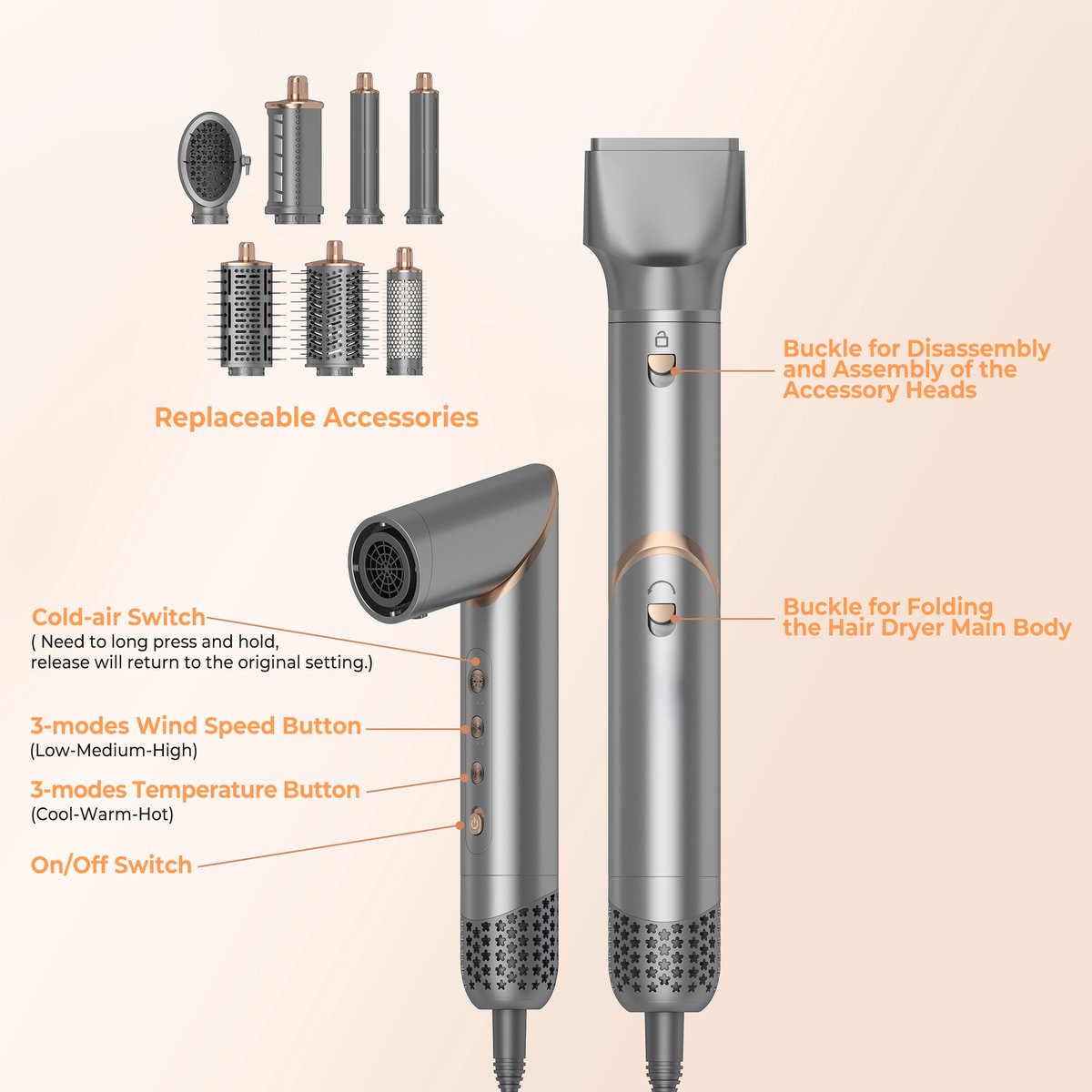 Airstyler 8-in-1 krultang - Föhnborstel - Krulborstel - Hete luchtborstel - Haarstyler - Multistyler - Kort en lang haar - Hairwrap