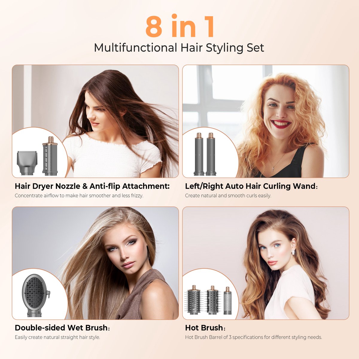 Airstyler 8-in-1 krultang - Föhnborstel - Krulborstel - Hete luchtborstel - Haarstyler - Multistyler - Kort en lang haar - Hairwrap