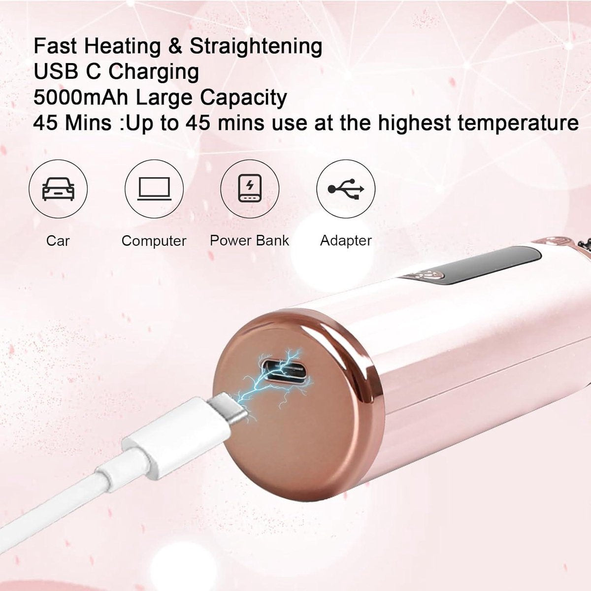 4 temperaturen 140 °C - 200 °C draagbare ministijlborstel - voor draadloze haarstijltang voor heren - reizen - roze