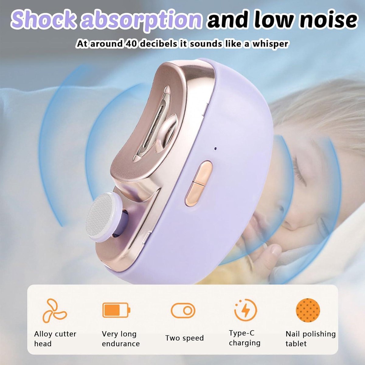 Automatic USB Electric Nail Clipper for Seniors and Adults - Purple