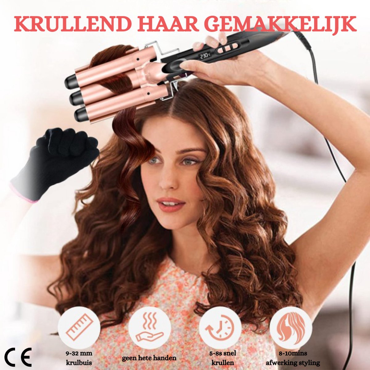 Versatile 5-in-1 Ceramic Curling Iron Set - Interchangeable Attachments, Digital Display, Adjustable Temperature (80-230 °C), Including 2 Hair Clips and Comb