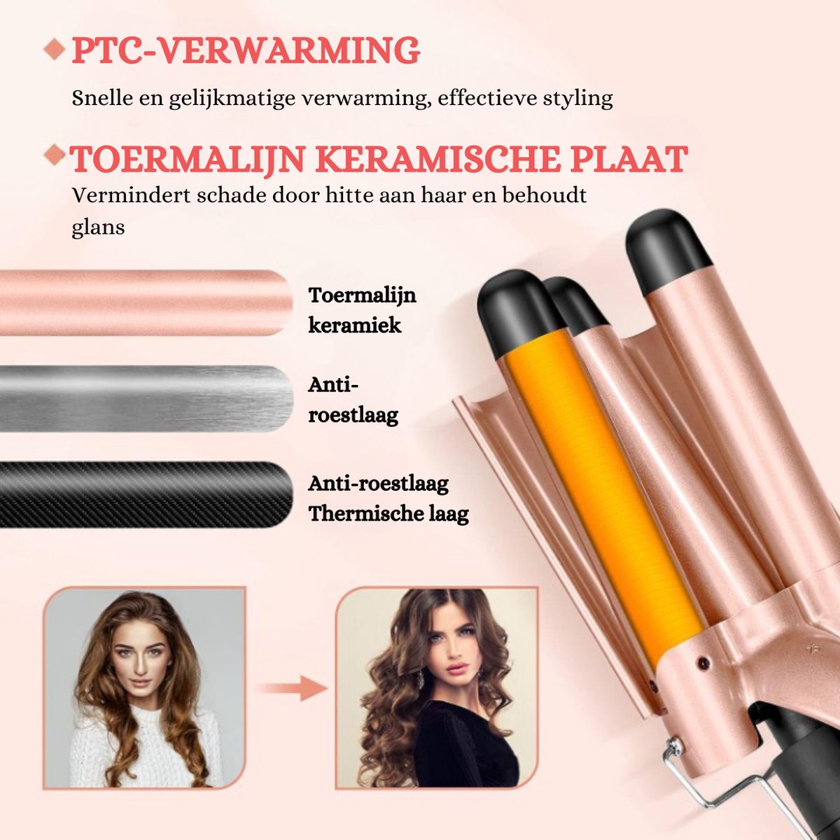Versatile 5-in-1 Ceramic Curling Iron Set - Interchangeable Attachments, Digital Display, Adjustable Temperature (80-230 °C), Including 2 Hair Clips and Comb