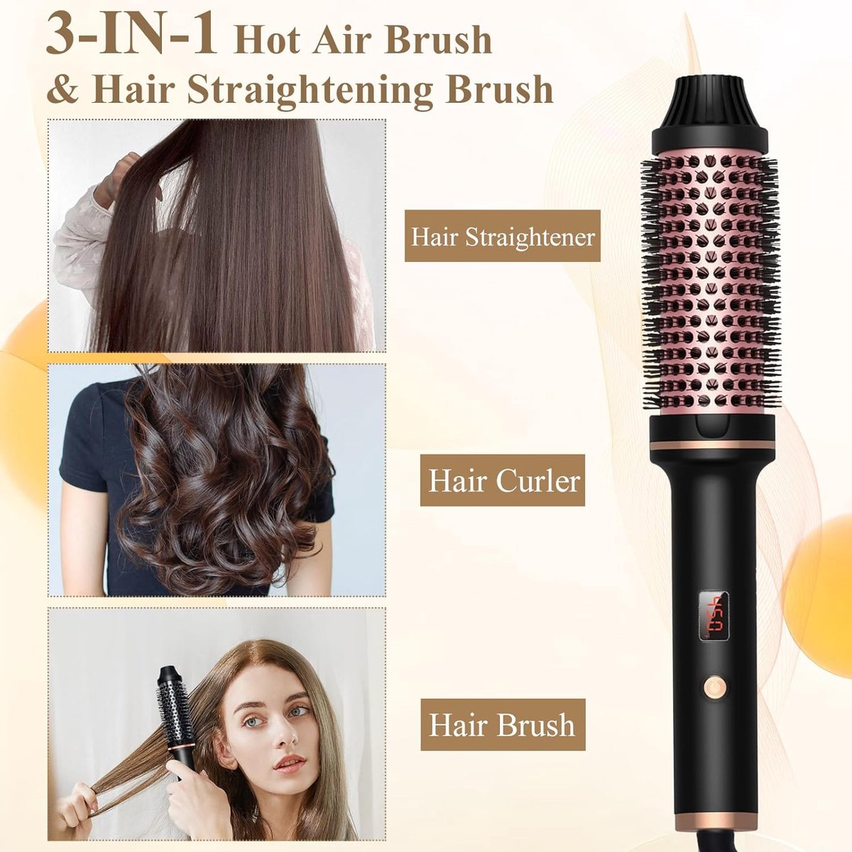 Hair Dryer with Brush - Electric Hair Brush - Curling Brush - Straightening Brush - Brush Hair Dryer