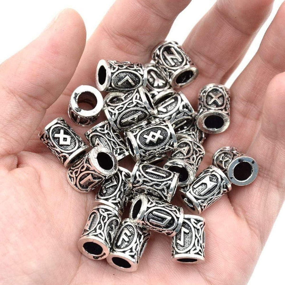 Men's Beard Jewelry - 24 Pieces Viking Runes Beard Bead Hair Tube Dreadlocks Beads Silver Black - Nordic Beards Hair Elastics for Hair Braids Hair Rings Braids
