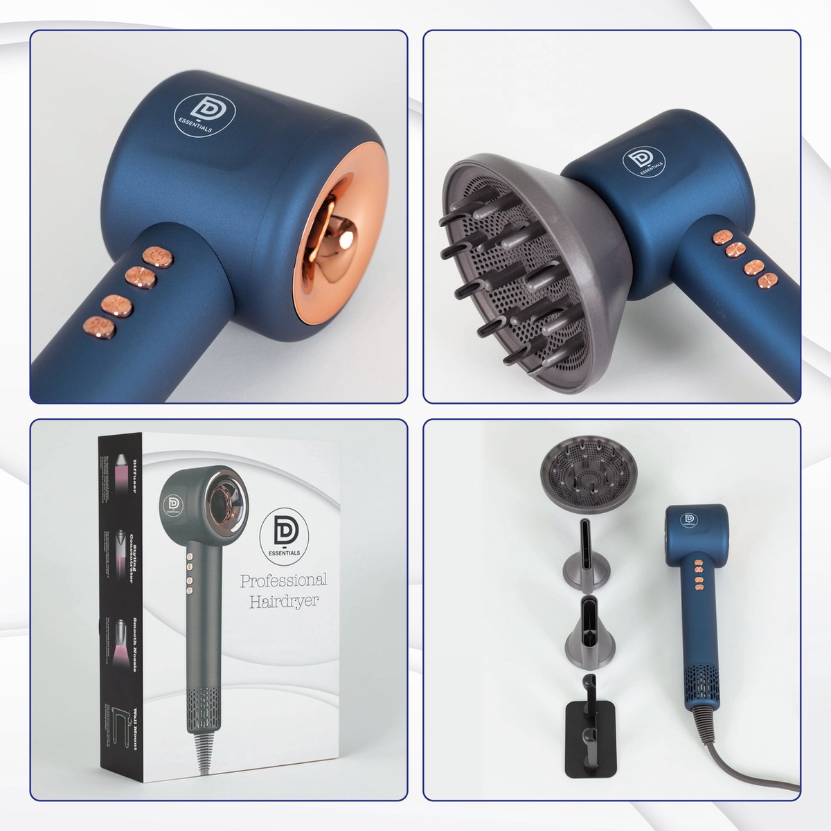 Super haardroger - Föhn met diffuser - Ionische haardroger - Krullen - Blauw
