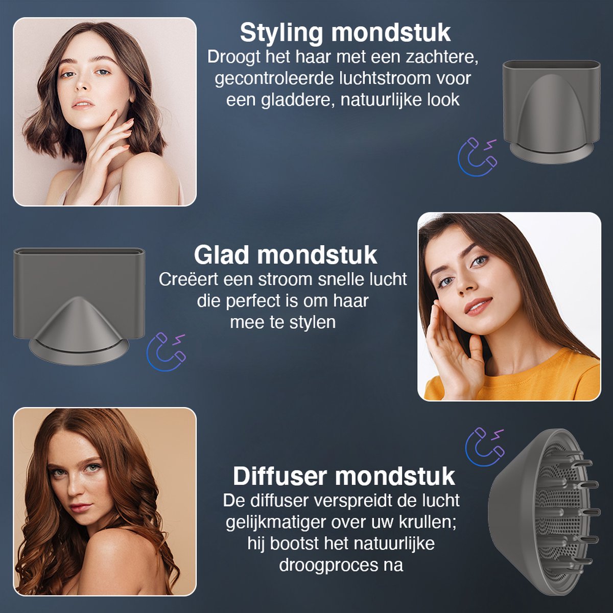 Super haardroger - Föhn met diffuser - Ionische haardroger - Krullen - Blauw