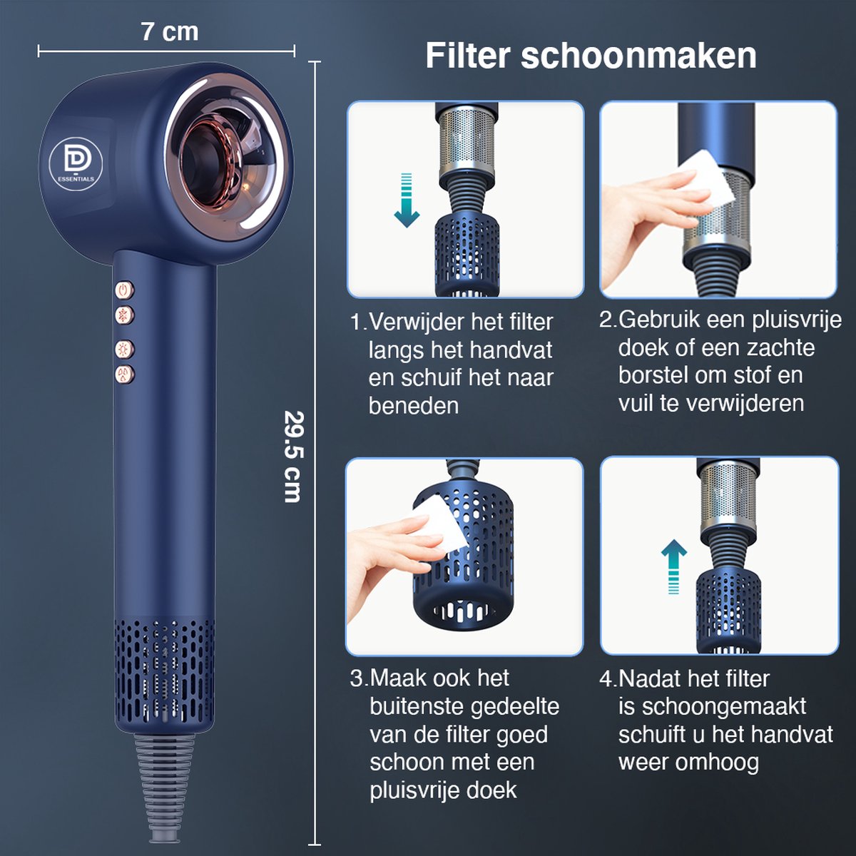 Super haardroger - Föhn met diffuser - Ionische haardroger - Krullen - Blauw