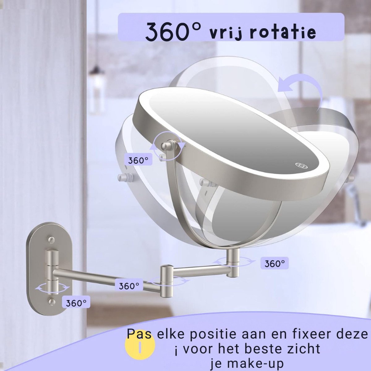 Rechargeable LED Make-up Mirror, 1x/7x Magnification - Dimmable Shaving Mirror with 3 Color Settings, 360° Rotatable Touchscreen Wall Mirror for Bathroom and Hotel
