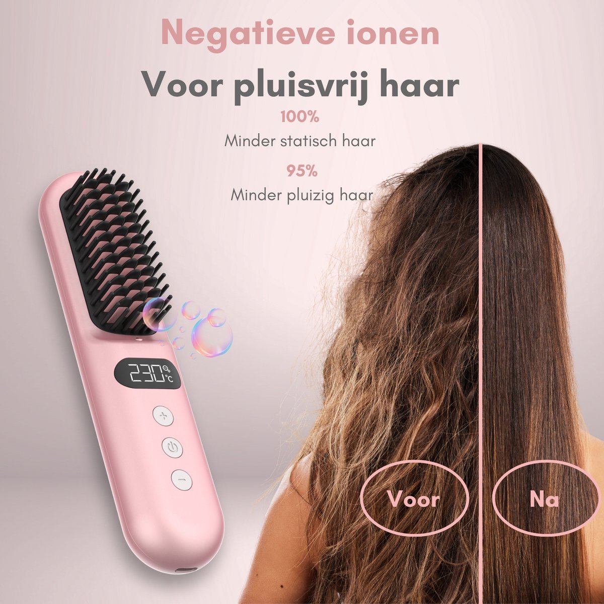 Draadloze Stijlborstel - LED - 2024 Model - Sinterklaas - Kerst - Roze - 230 graden - Stijlkam - Stijlborstels - Warmteborstel - Straight Brush - Elektrische haarborstel - Stijltang - Föhnborstel - Draadloze föhn - Draadloze stijltang - Oplaadbaar