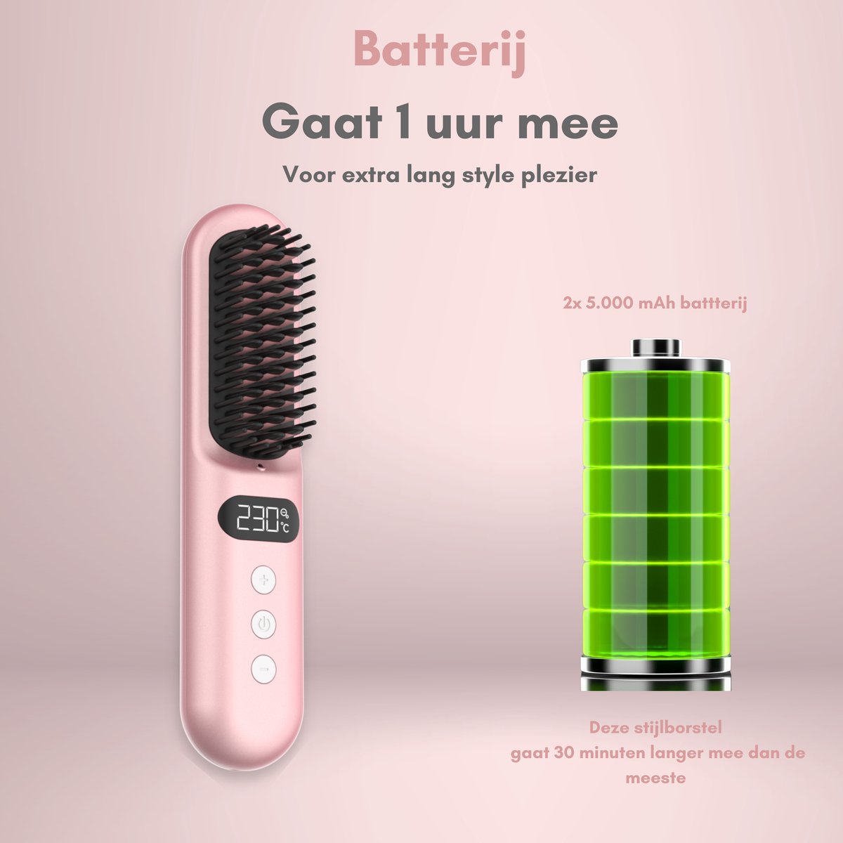 Draadloze Stijlborstel - LED - 2024 Model - Sinterklaas - Kerst - Roze - 230 graden - Stijlkam - Stijlborstels - Warmteborstel - Straight Brush - Elektrische haarborstel - Stijltang - Föhnborstel - Draadloze föhn - Draadloze stijltang - Oplaadbaar