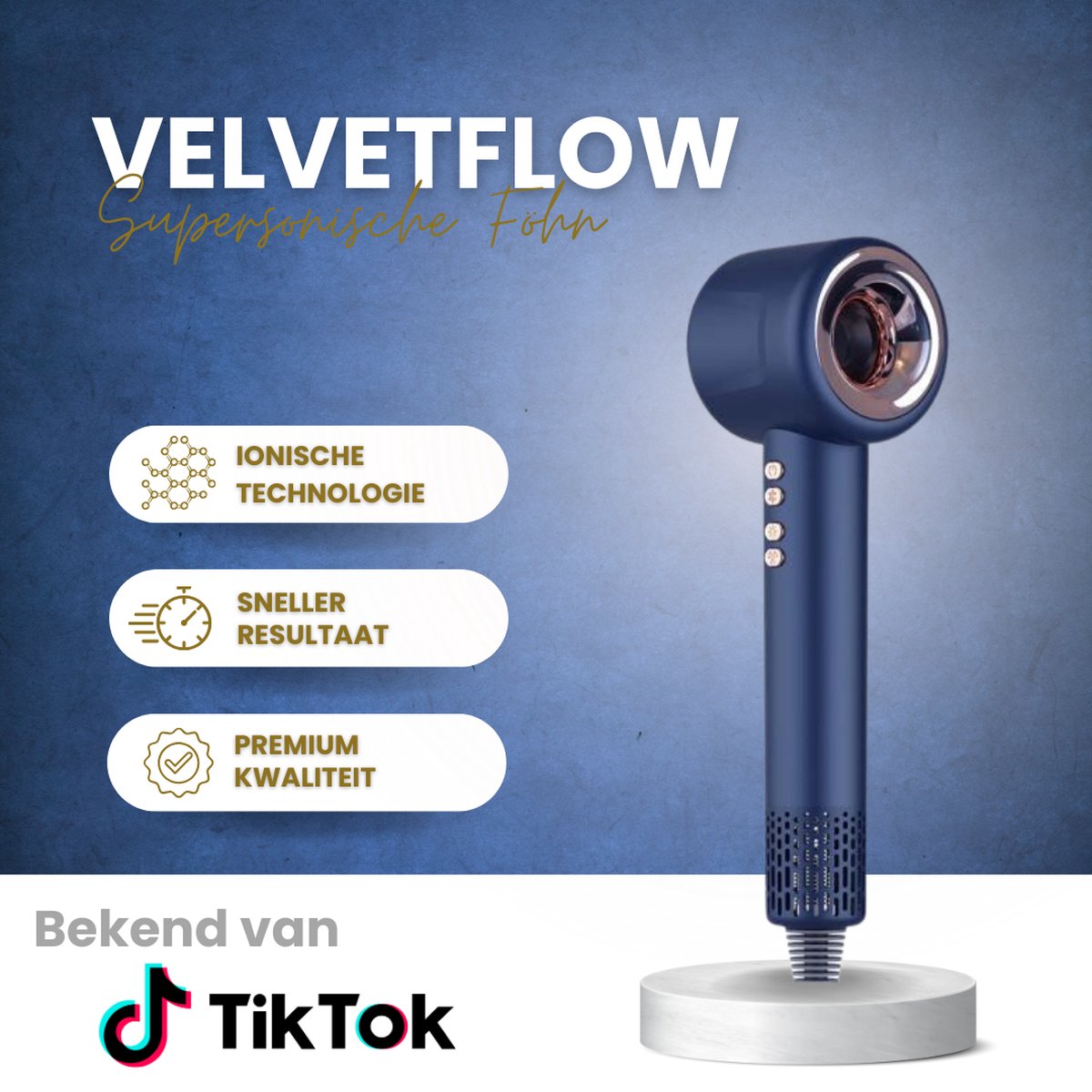 BLYZZ VelvetFlow - Haardroger Met Diffuser en Ionentechnologie - Supersonische Föhn Met 3 Opzetstukken