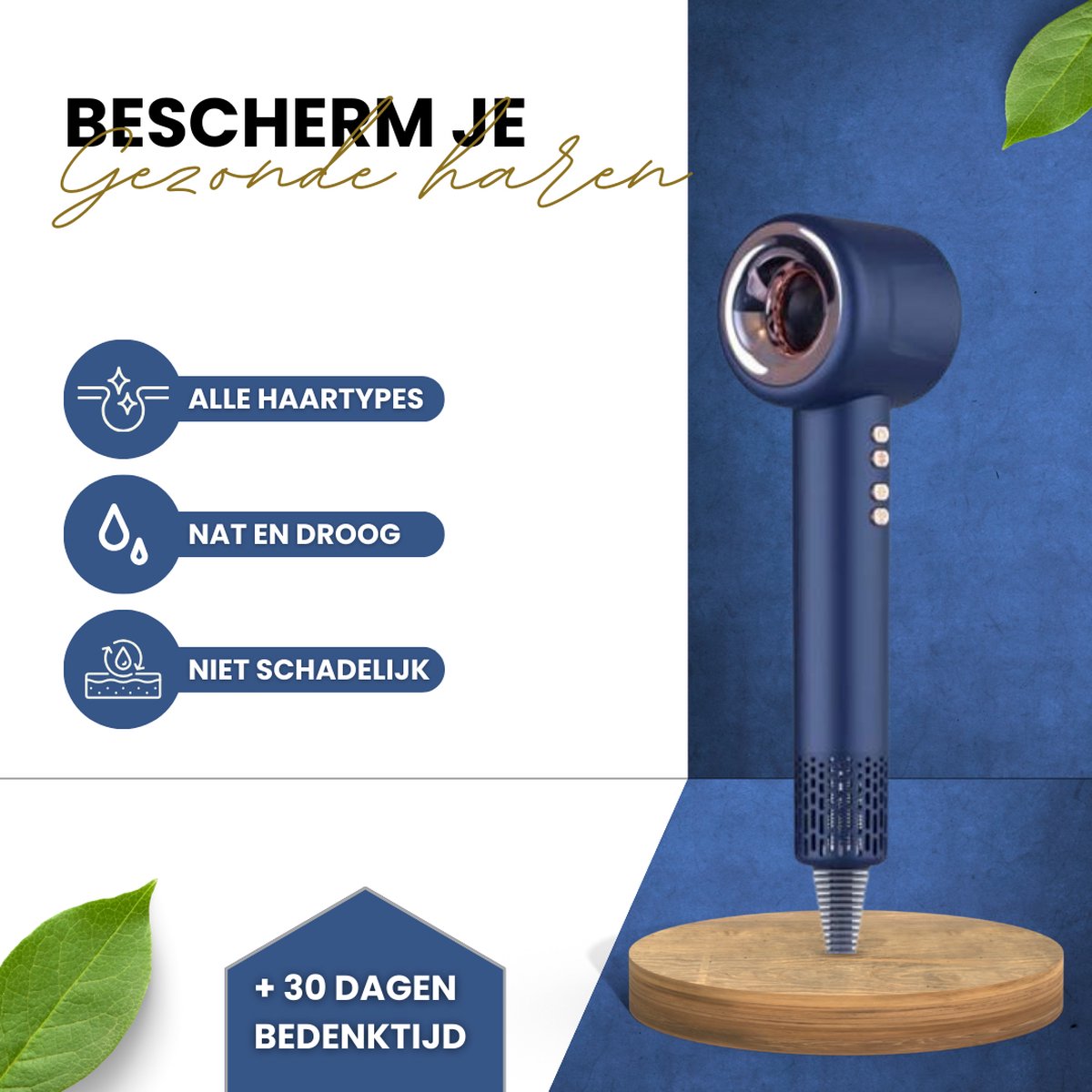 BLYZZ VelvetFlow - Haardroger Met Diffuser en Ionentechnologie - Supersonische Föhn Met 3 Opzetstukken