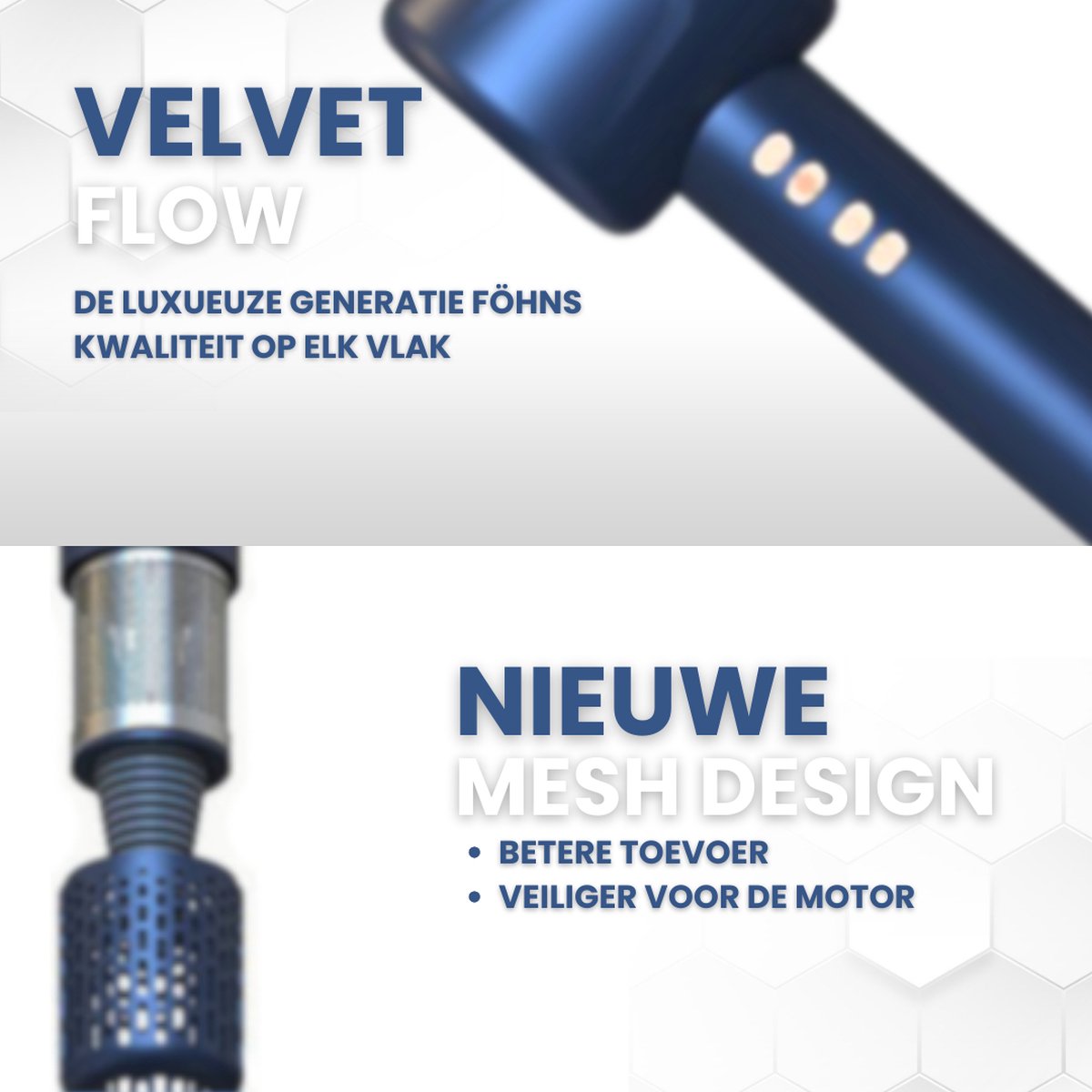 BLYZZ VelvetFlow - Haardroger Met Diffuser en Ionentechnologie - Supersonische Föhn Met 3 Opzetstukken