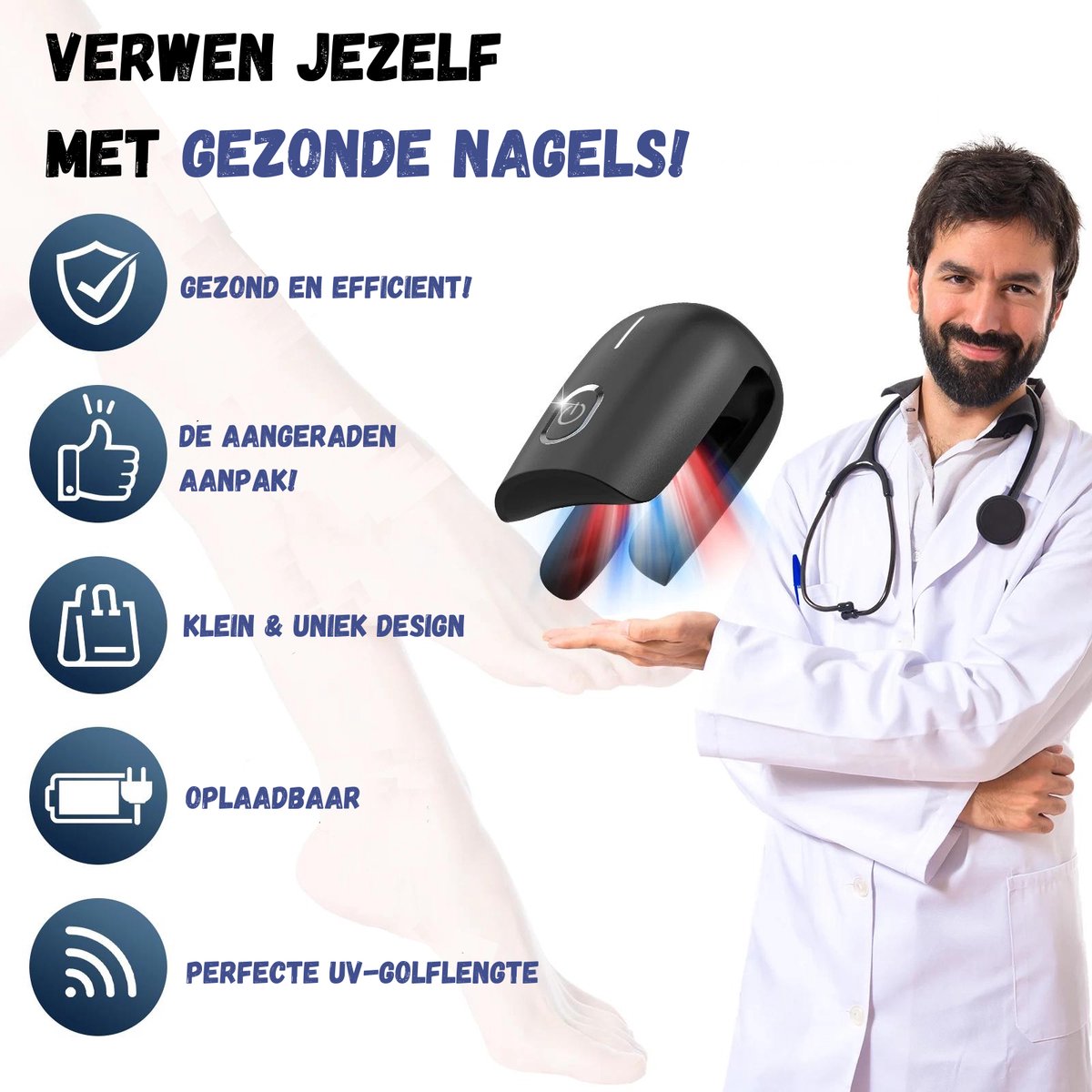 Schimmelnagel Behandeling - Kalknagelbehandeling - 2-in-1 - Kalknagelproducten - Laser - Zwart