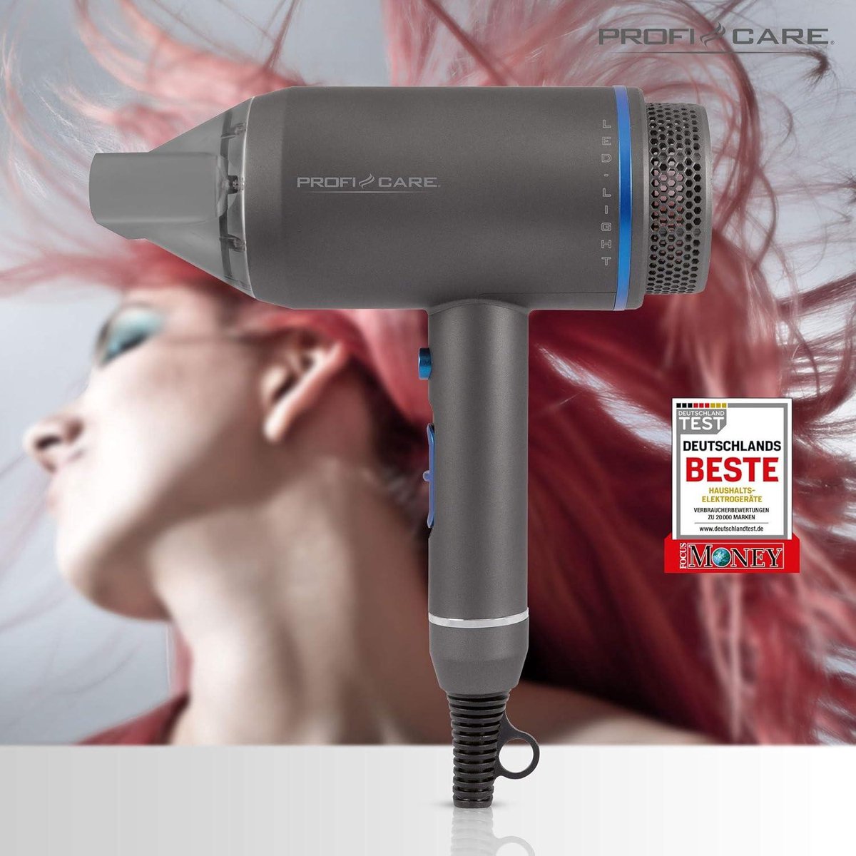 Hair Dryer with Diffuser - Professional - Blue-Anthracite - Accessories - 1600 Watt Compact