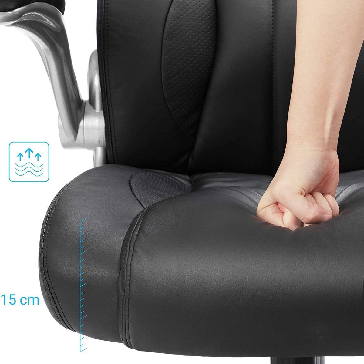Luxury Ergonomic Office Chair with Tilt Mechanism - Executive Manager's Chair Ergonomic - Office Chair with Height-Adjustable Headrest & Foldable Armrests - Faux Leather - Heavy Duty