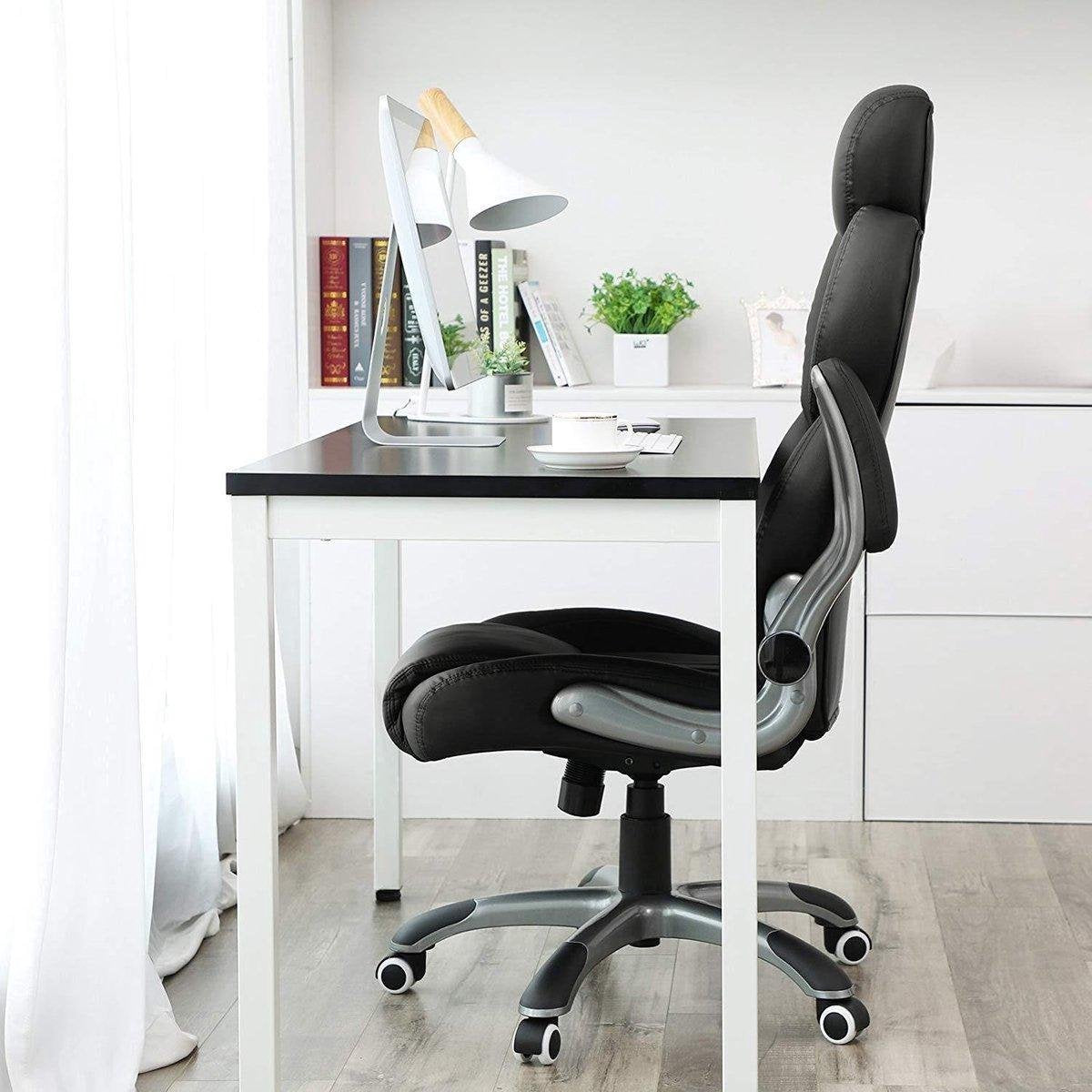 Luxury Ergonomic Office Chair with Tilt Mechanism - Executive Manager's Chair Ergonomic - Office Chair with Height-Adjustable Headrest & Foldable Armrests - Faux Leather - Heavy Duty