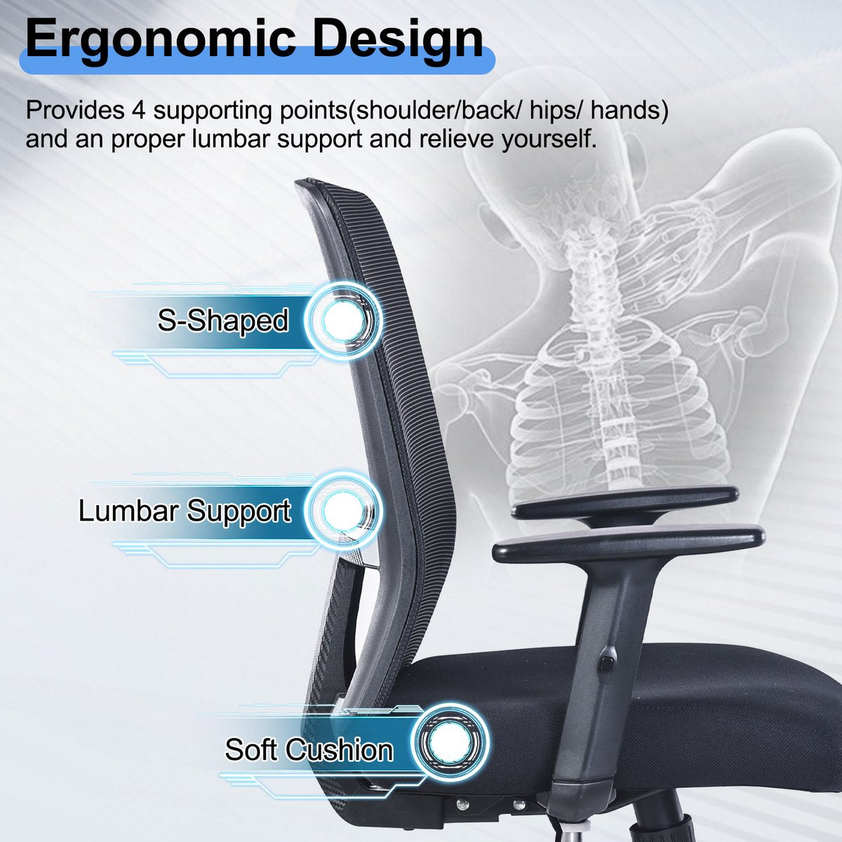 Aiidoits Ergonomische Bureaustoel - Bureaustoelen voor volwassenen - Ergonomische bureaustoel