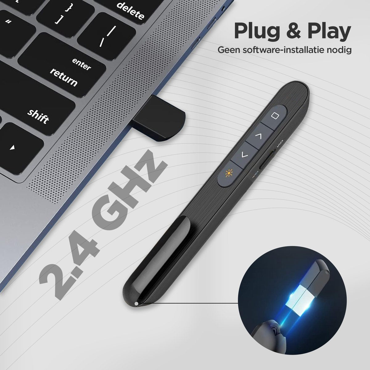 Wireless Presenter - Presentation Clicker - PowerPoint Remote - Draadloze Presenter - Laser Pointer - for Presentation - Wireless - USB - Black - Includes USB C Adapter & Storage Pouch