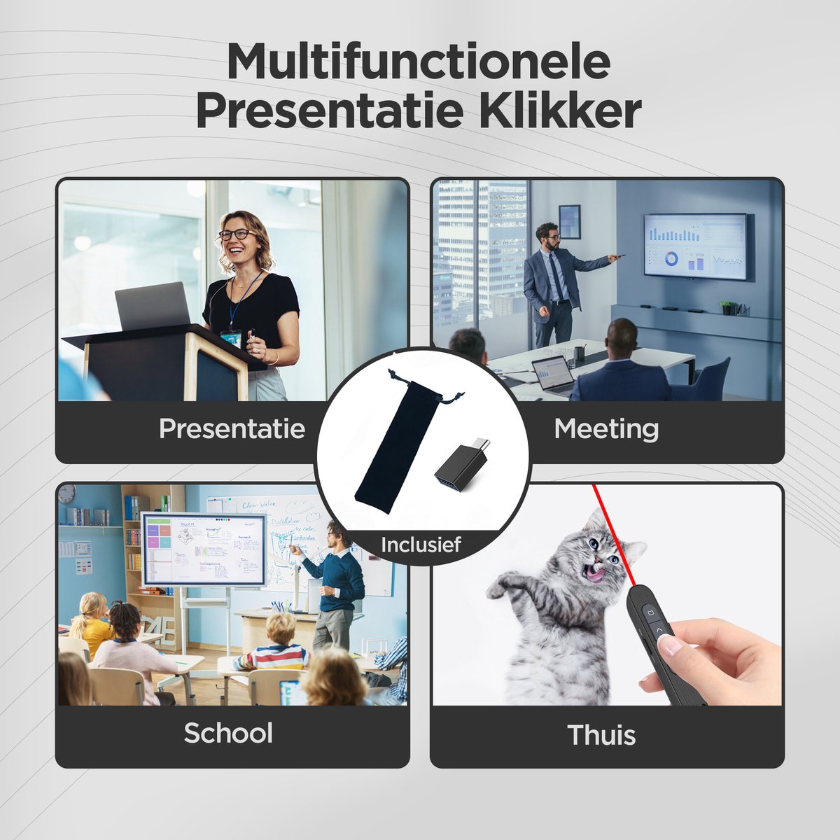 Wireless Presenter - Presentation Clicker - PowerPoint Remote - Draadloze Presenter - Laser Pointer - for Presentation - Wireless - USB - Black - Includes USB C Adapter & Storage Pouch