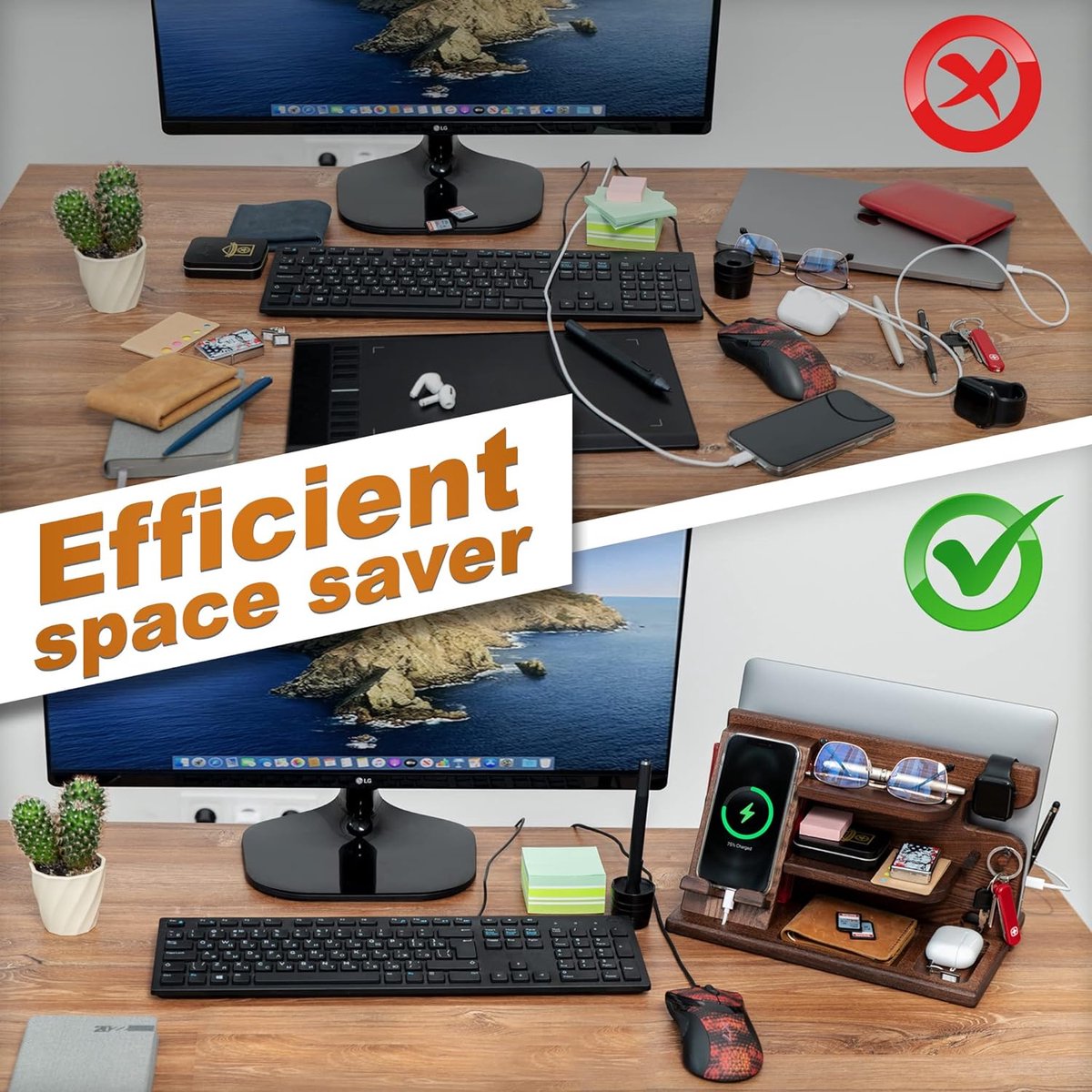 Houten telefoon dockingstation boom met sleutelhanger mannen cadeau echtgenoot vrouw jubileum vader verjaardag nachtkastje portemonnee vader afstuderen mannelijke reisidee gadgets (ambersteen)