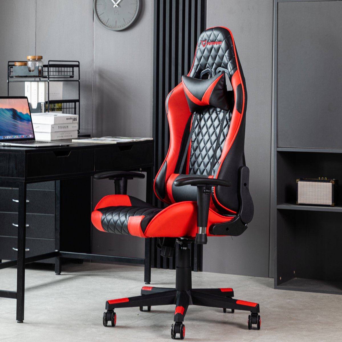 Seven Comfort - Game Stoel - Gaming Stoel - Gaming Chair - Zwart - Bureaustoel Met Nekkussen & Verstelbaar Rugkussen - Instelbare Zithoogte