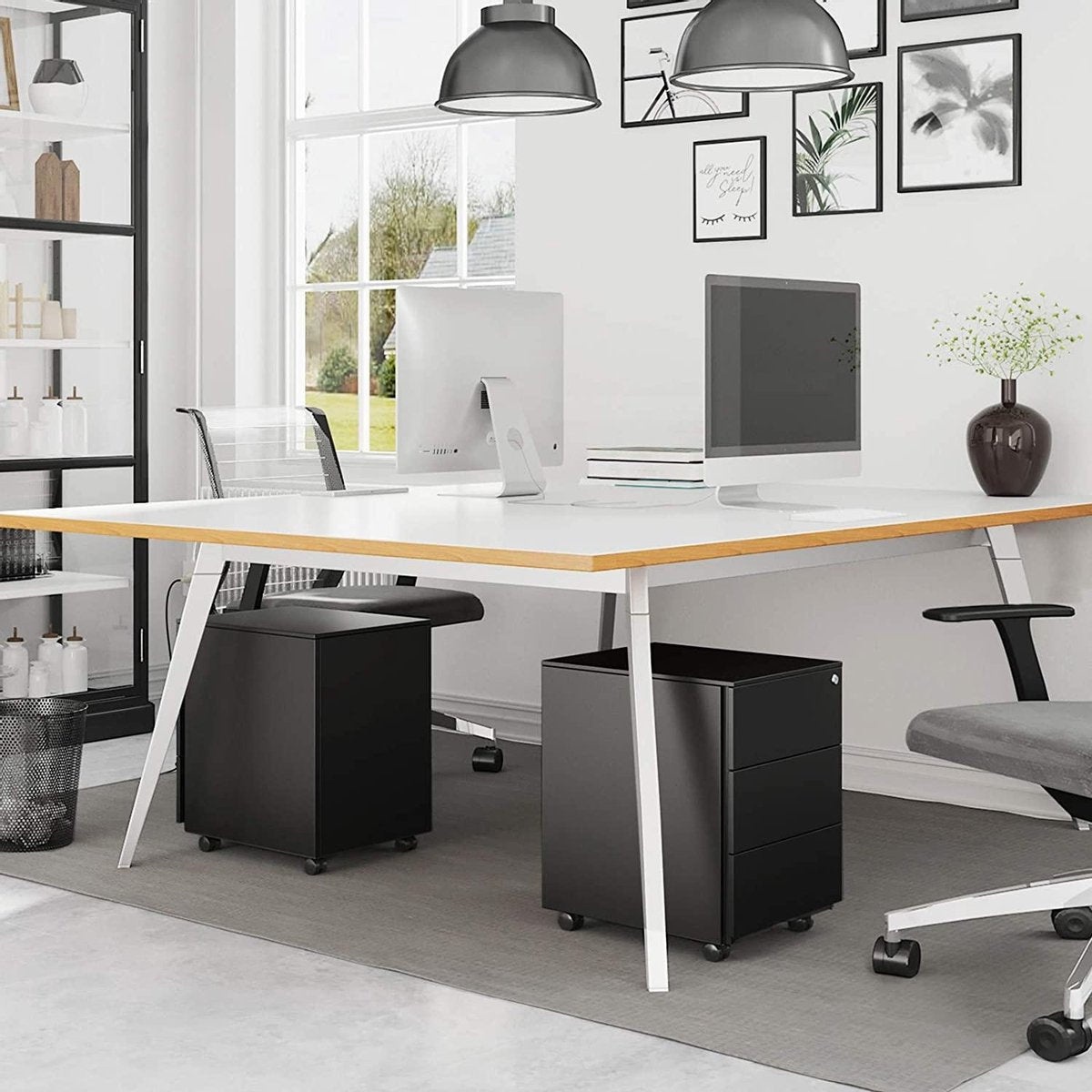 Luxe Stalen Ladeblok Op Wielen - Met Slot - Verrijdbare Ladekast Archiefkast Kantoor Kast - Office Rolcontainer Voor Onder Bureau - Mobiele Bureau Kast - Afsluitbaar - 3 Laden - Zwart