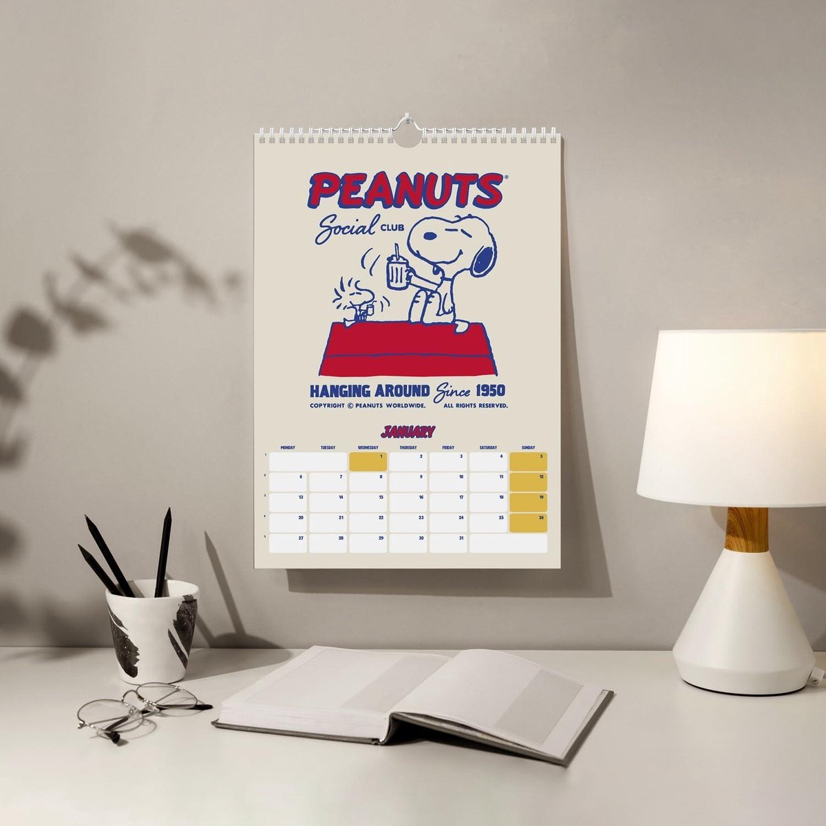 A3 Kalender 2025 Snoopy 12 maanden - Familiekalender voor aan de muur - 297x42 cm kalender 2025 maandkalender