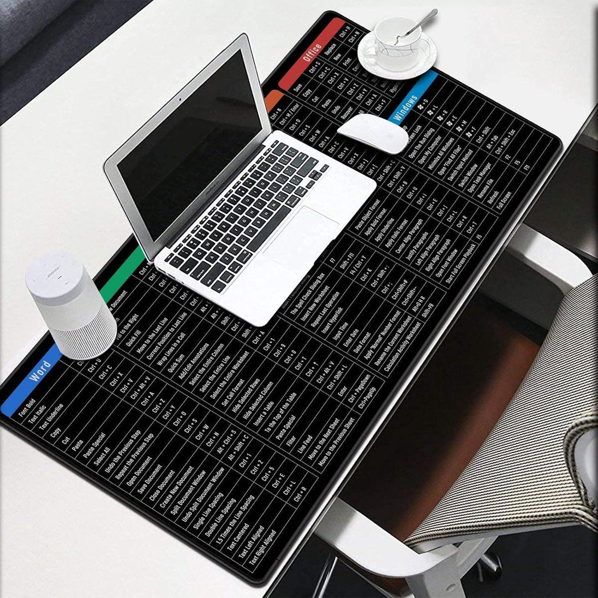 Gaming mouse pad with Excel shortcuts - Large and multifunctional desk mat - Comfortable and non-slip - 900 x 400 mm