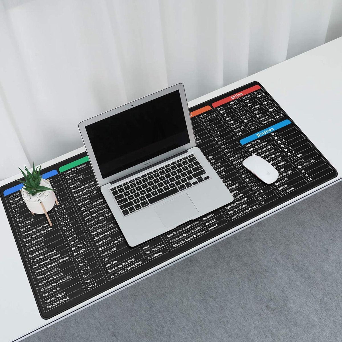 Gaming mouse pad with Excel shortcuts - Large and multifunctional desk mat - Comfortable and non-slip - 900 x 400 mm