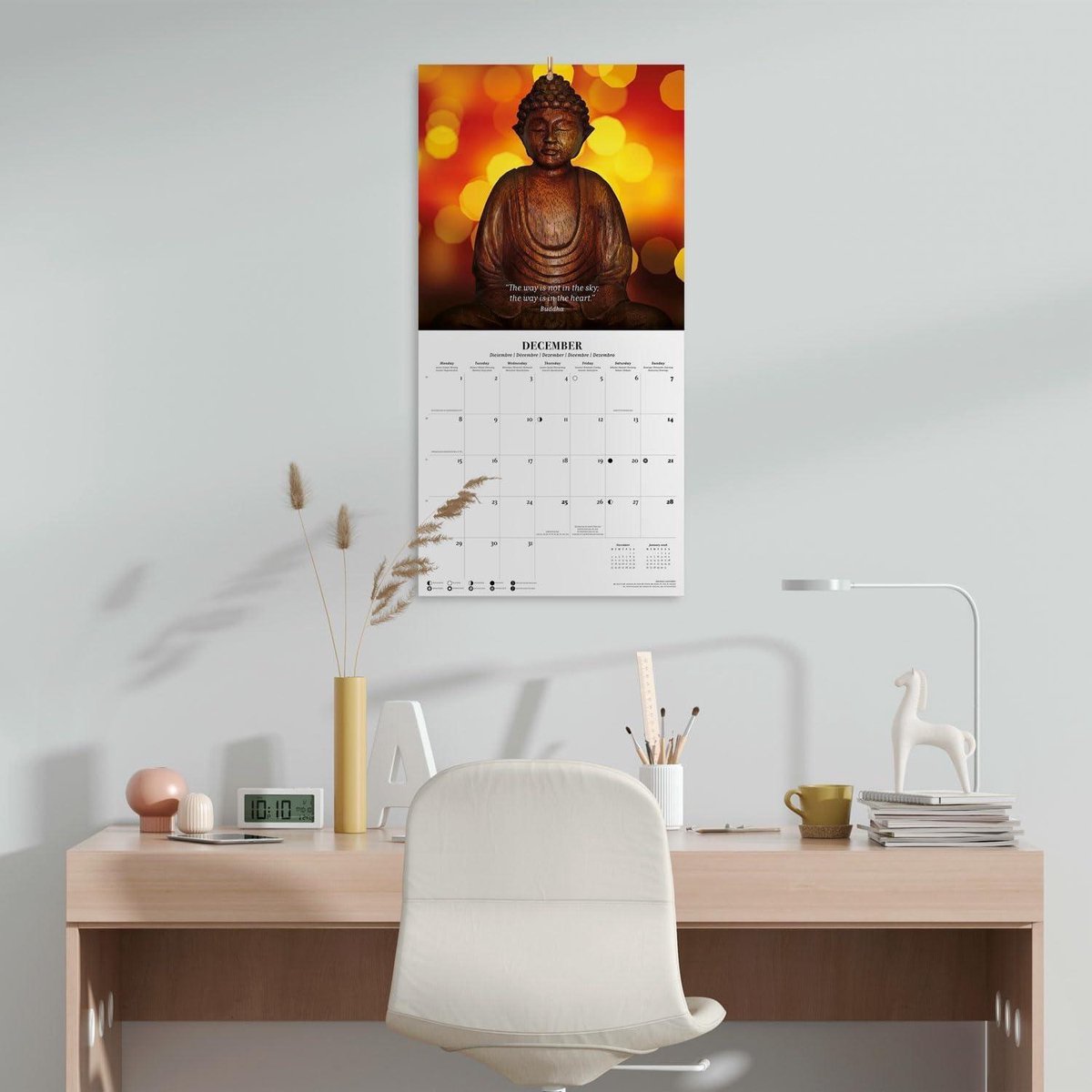 Boeddha Kalender 2025 - Brochurekalender 30x30 cm - FSC-gecertificeerde wandkalender - 12 maanden + poster kalender 2025 maandkalender