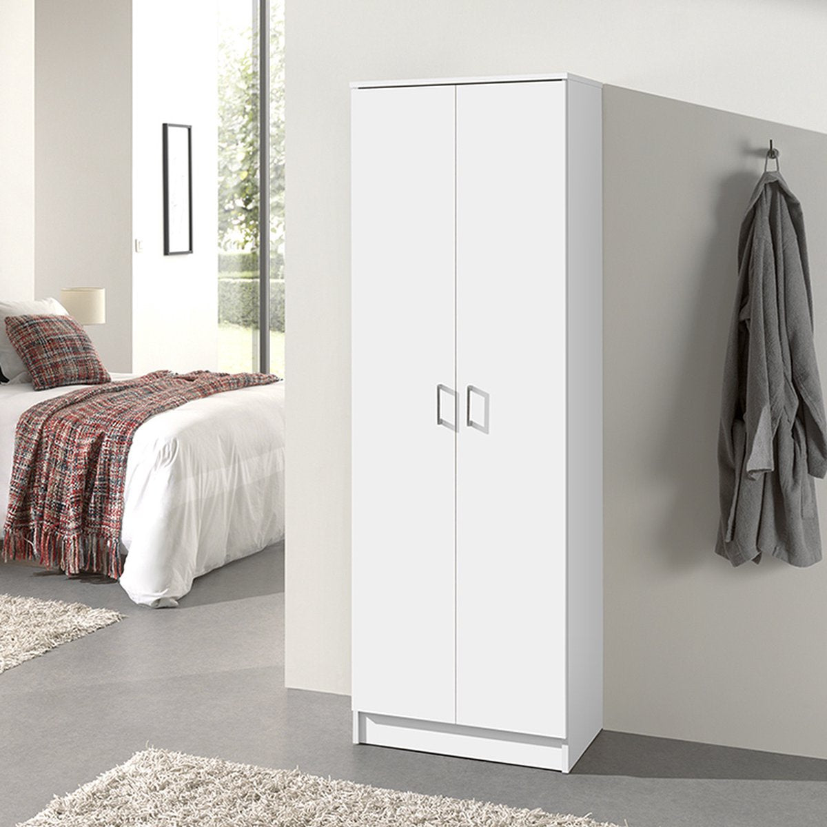 Kast Loek Wit - Breedte 60 cm - Hoogte 180 cm - Diepte 40 cm - Met planken - Met openslaande deuren