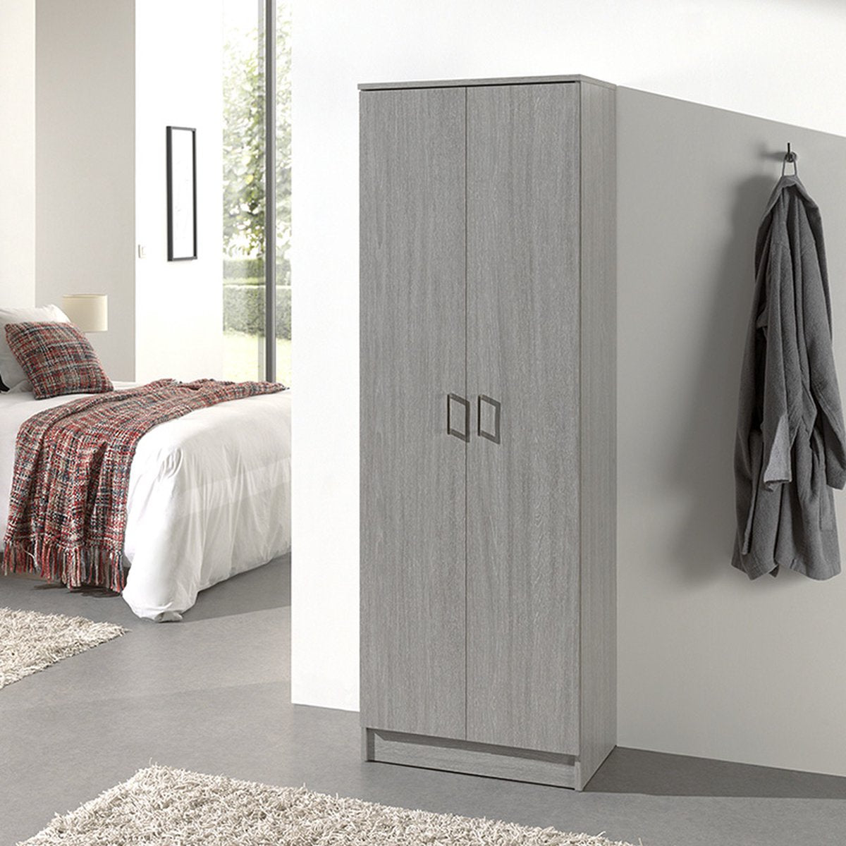 Kast Loek Grijs - Breedte 60 cm - Hoogte 180 cm - Diepte 40 cm - Met planken - Met openslaande deuren