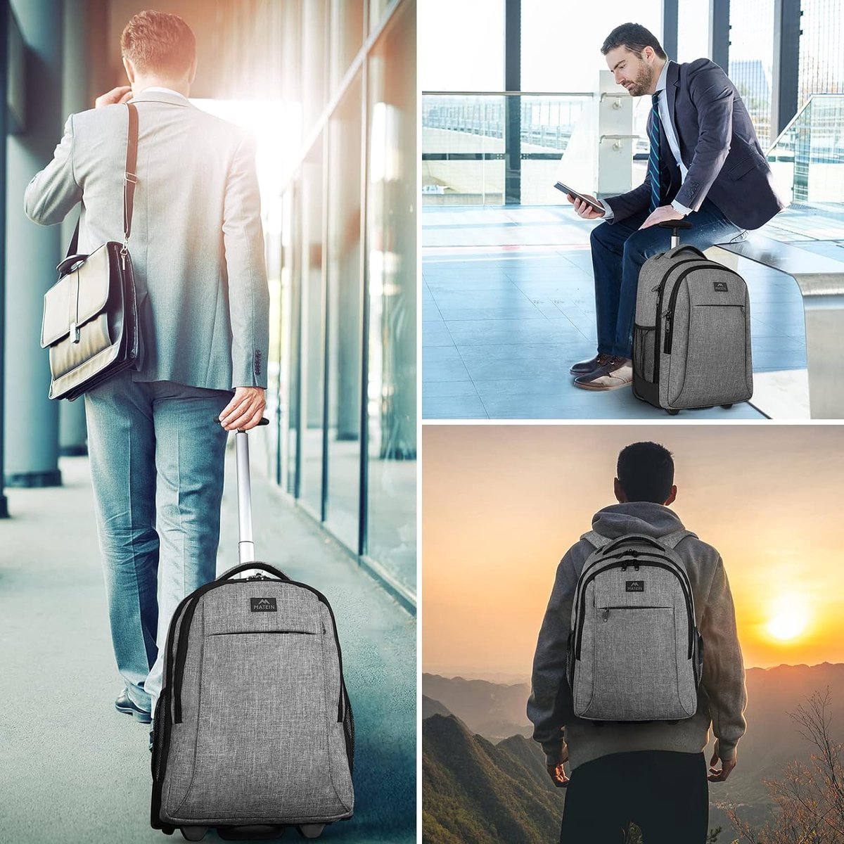 Schoolrugzak met wielen, zakelijke trolley, lichtgewicht handbagage, vliegtuig, reisrugzak, heren, 17 inch, laptoptas, reistas met wielen, dames, schooltrolley, rugzak met wielen, voor werk, universiteit,
