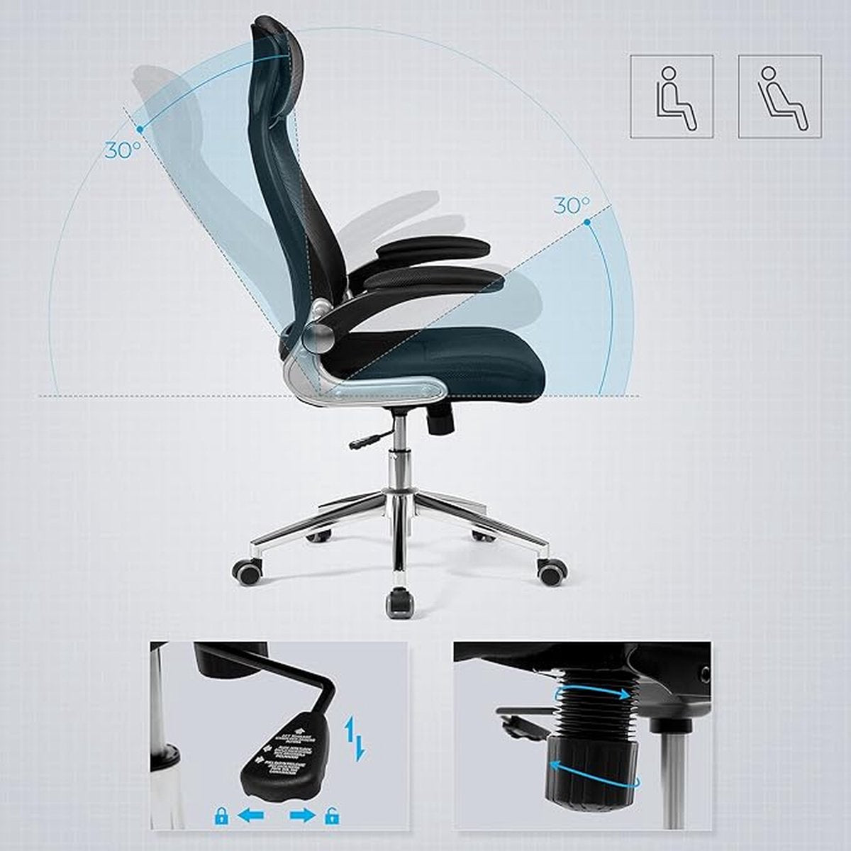 Ergonomic Office Chair with Wheels - With Adjustable Armrests - Office Chair for Adults - Office Chair - Black