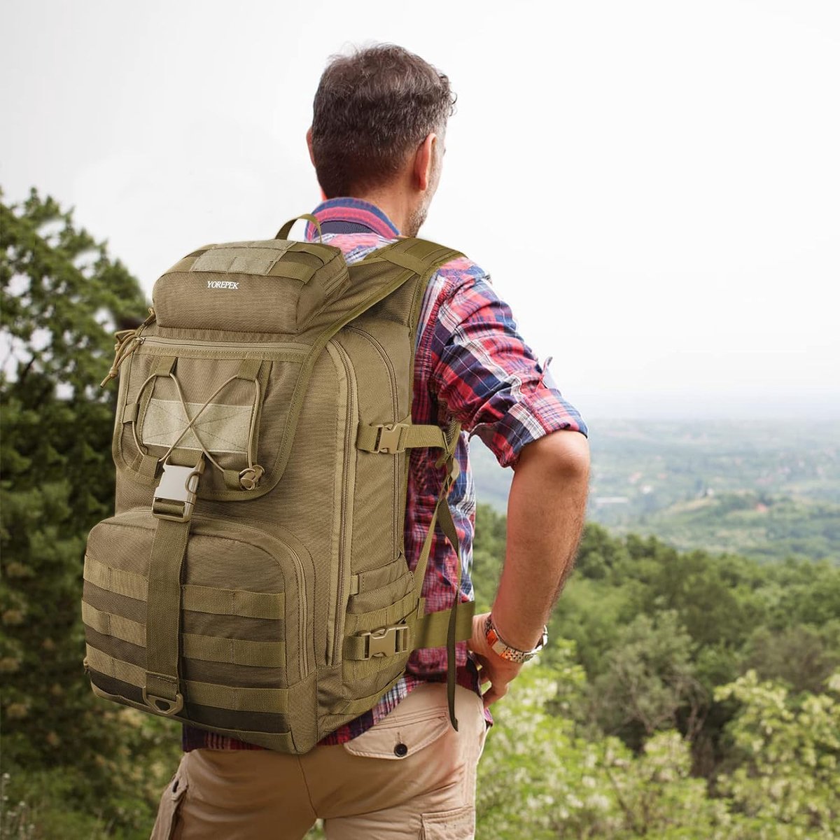 45L Heren Rugzak, Wandelrugzak, Militair, Outdoor, Grote Werktas, Leger Survival Tactische Rugzak Waterdicht Reizen, Tactische Rugzak voor Trekking, Kamperen, Reizen, Jagen