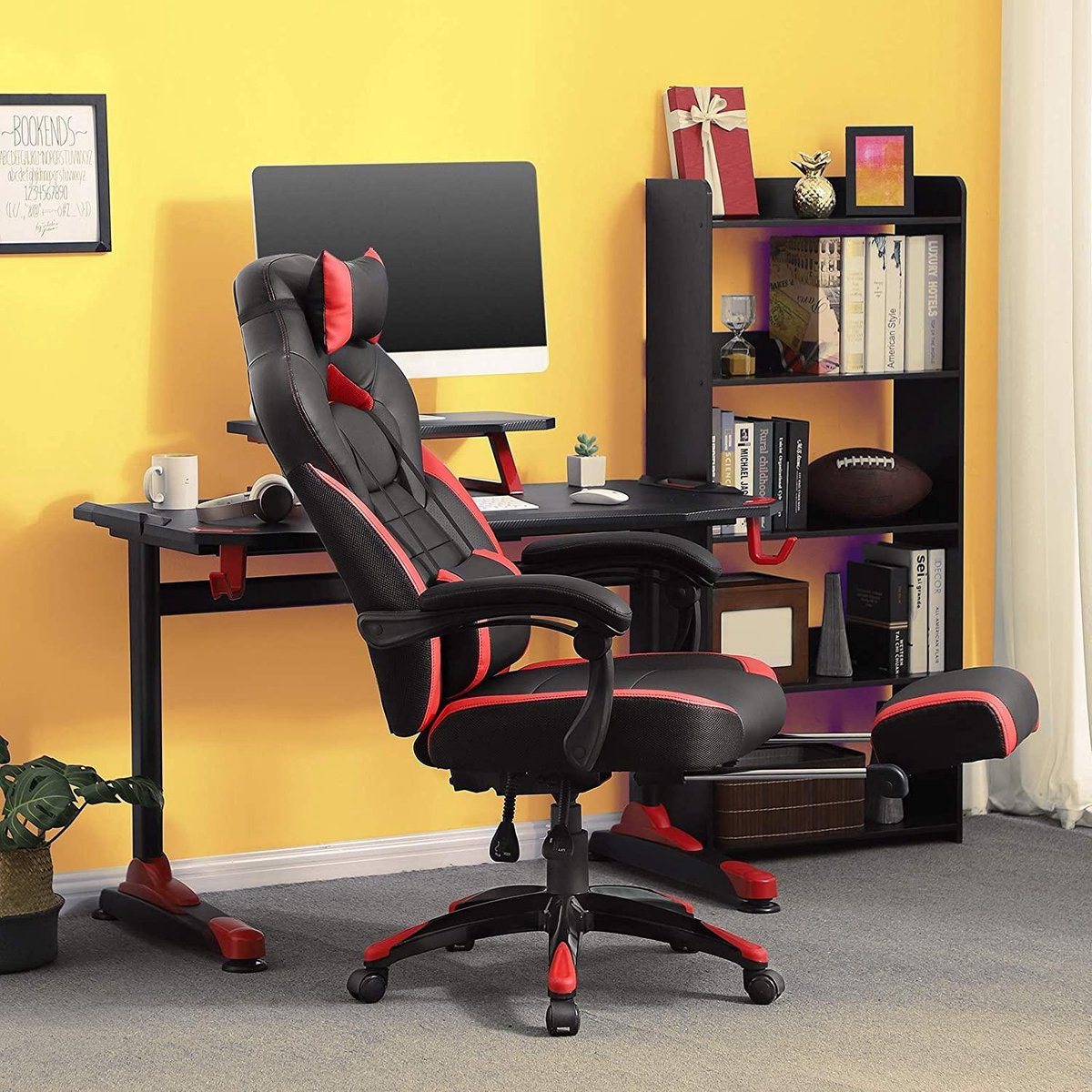 Gamingstoel - Bureaustoel met voetensteun - Zwart-Rood